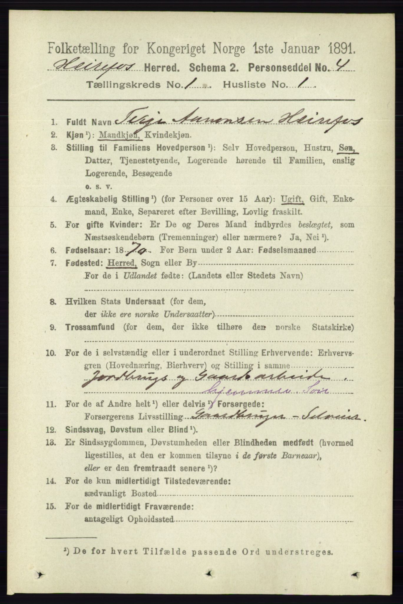 RA, 1891 census for 0933 Herefoss, 1891, p. 44