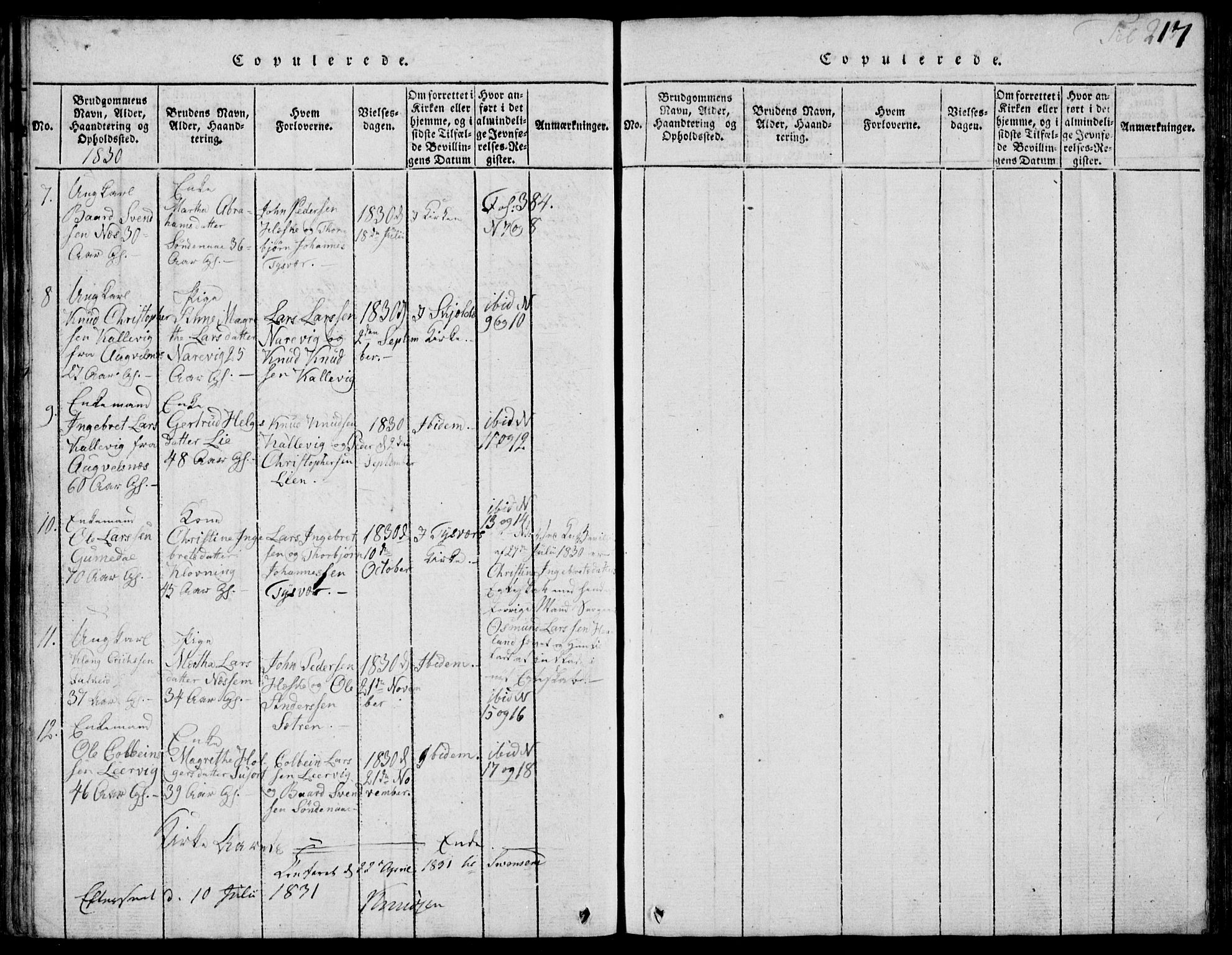 Skjold sokneprestkontor, SAST/A-101847/H/Ha/Hab/L0002: Parish register (copy) no. B 2 /1, 1815-1830, p. 217