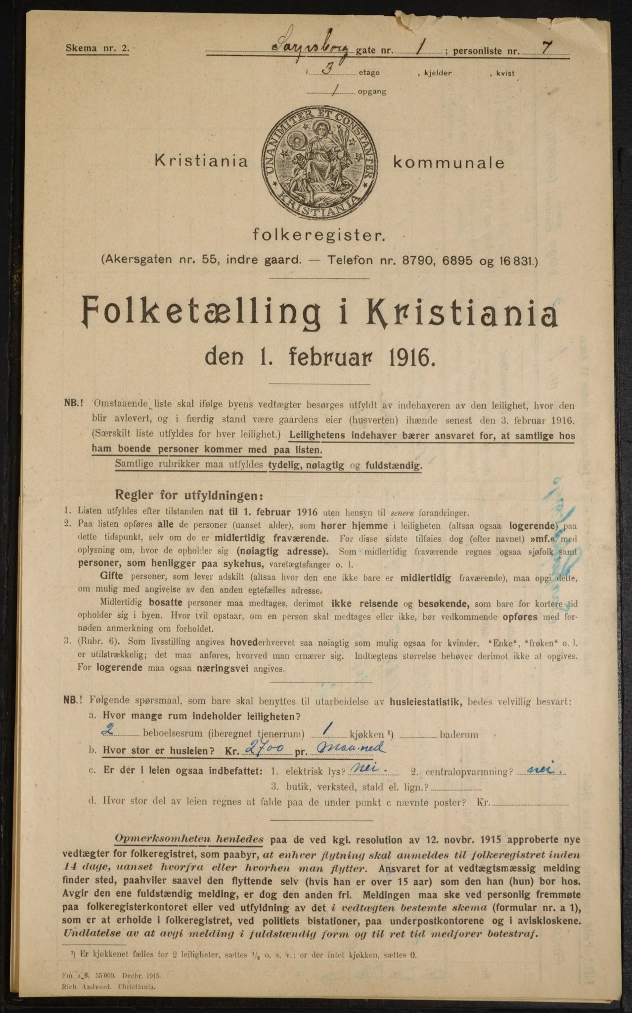 OBA, Municipal Census 1916 for Kristiania, 1916, p. 91307