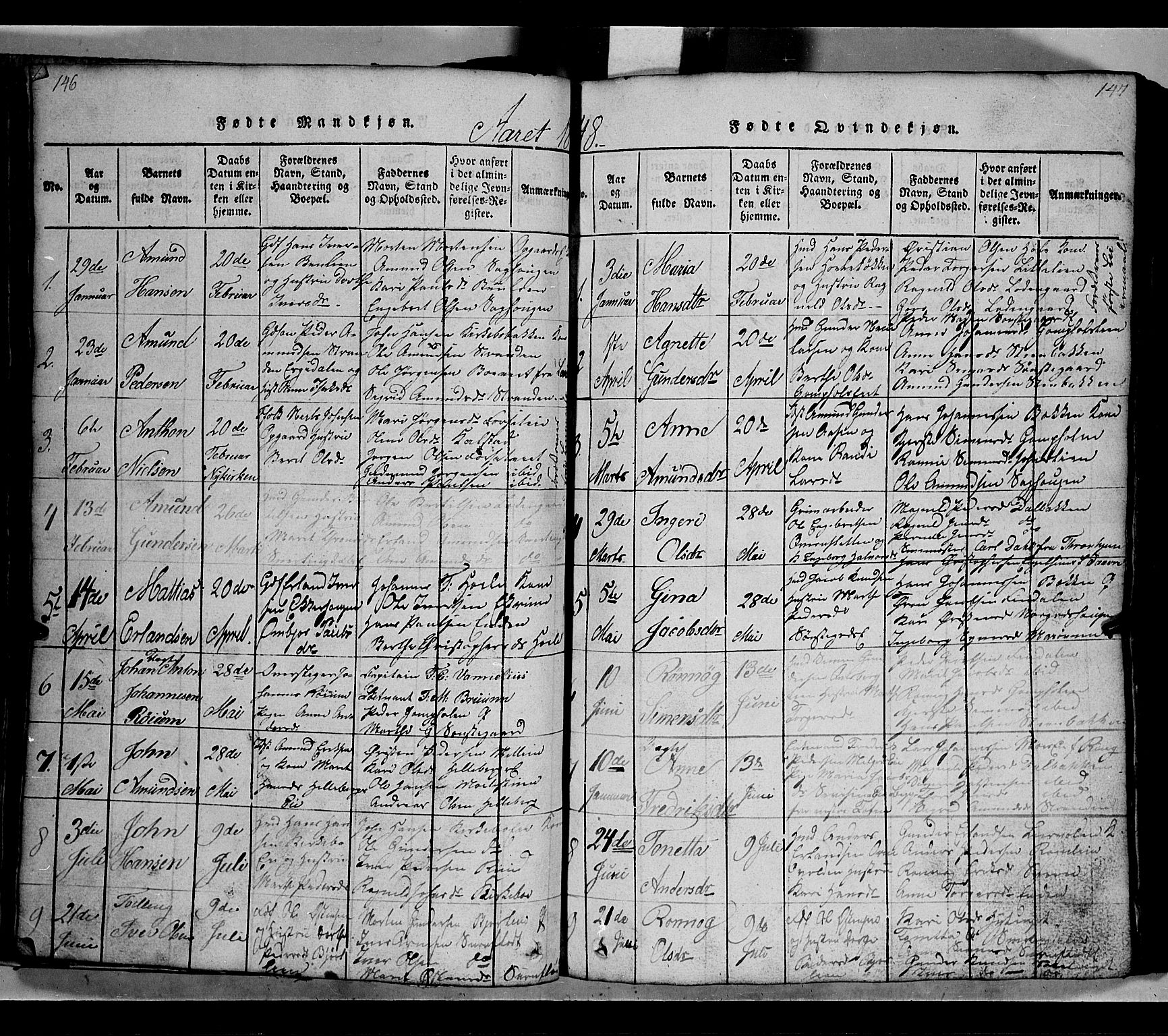 Gausdal prestekontor, SAH/PREST-090/H/Ha/Hab/L0002: Parish register (copy) no. 2, 1818-1874, p. 146-147