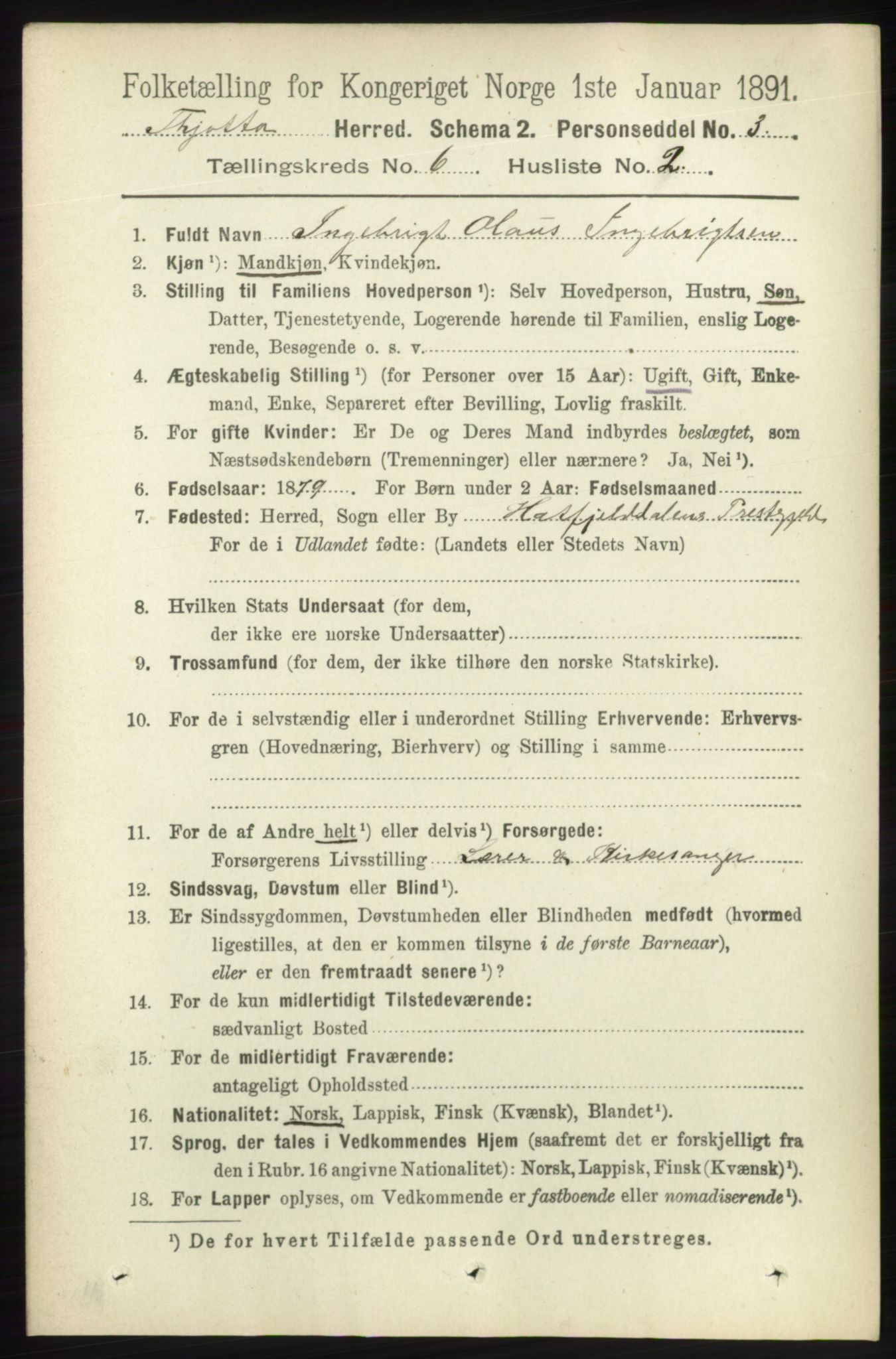 RA, 1891 census for 1817 Tjøtta, 1891, p. 2879