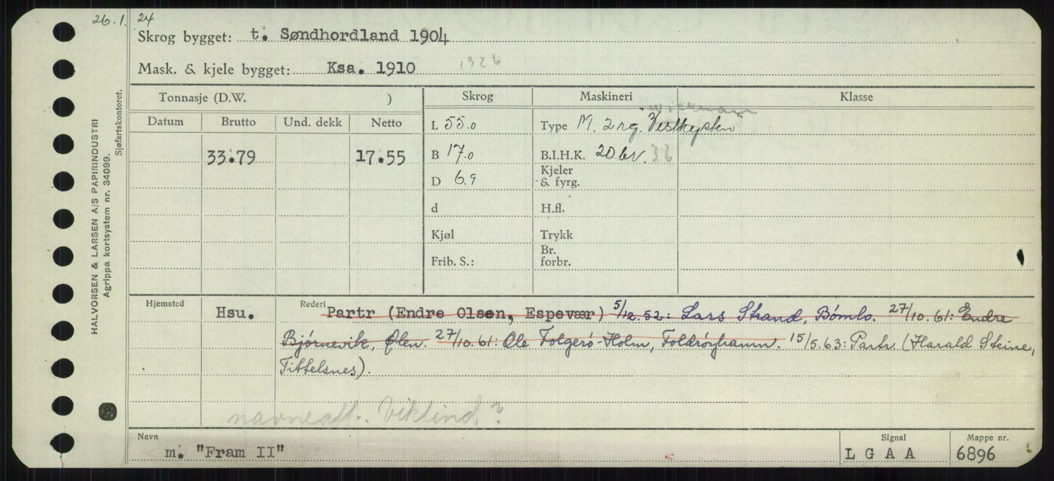 Sjøfartsdirektoratet med forløpere, Skipsmålingen, RA/S-1627/H/Ha/L0002/0001: Fartøy, Eik-Hill / Fartøy, Eik-F, p. 723