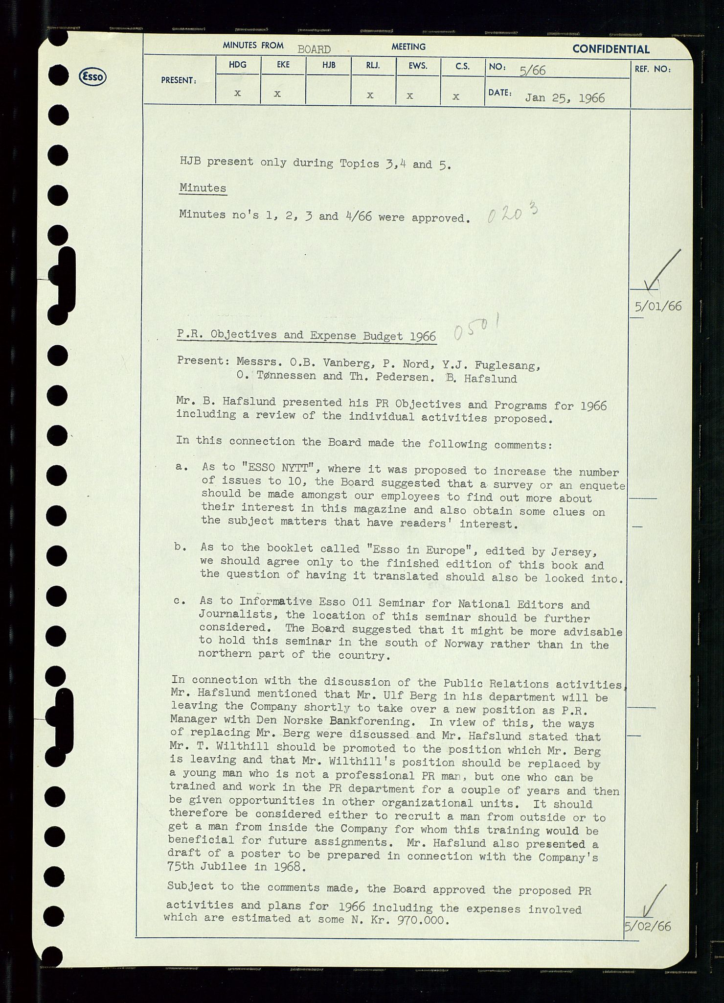 Pa 0982 - Esso Norge A/S, AV/SAST-A-100448/A/Aa/L0002/0002: Den administrerende direksjon Board minutes (styrereferater) / Den administrerende direksjon Board minutes (styrereferater), 1966, p. 11