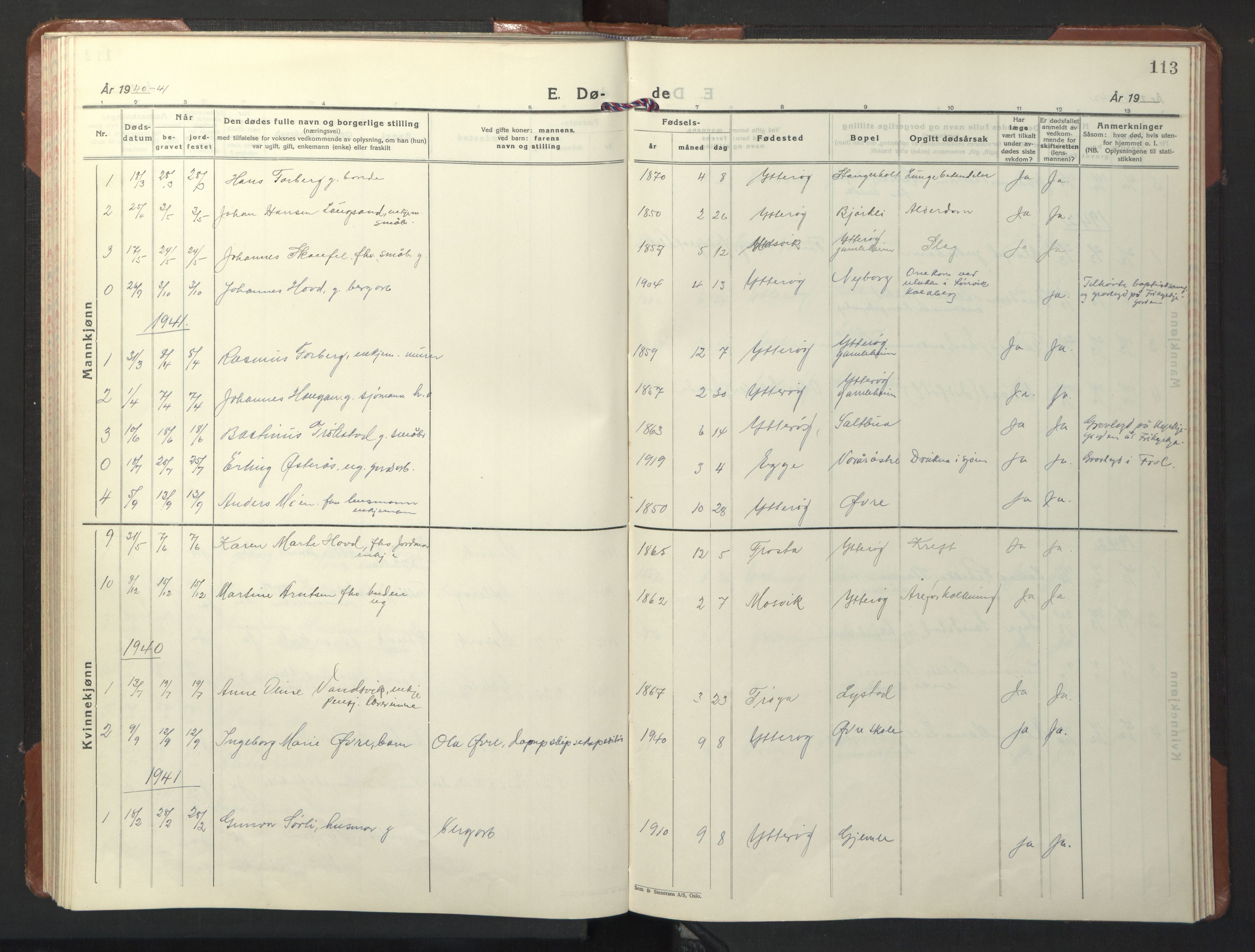 Ministerialprotokoller, klokkerbøker og fødselsregistre - Nord-Trøndelag, SAT/A-1458/722/L0227: Parish register (copy) no. 722C03, 1928-1958, p. 113