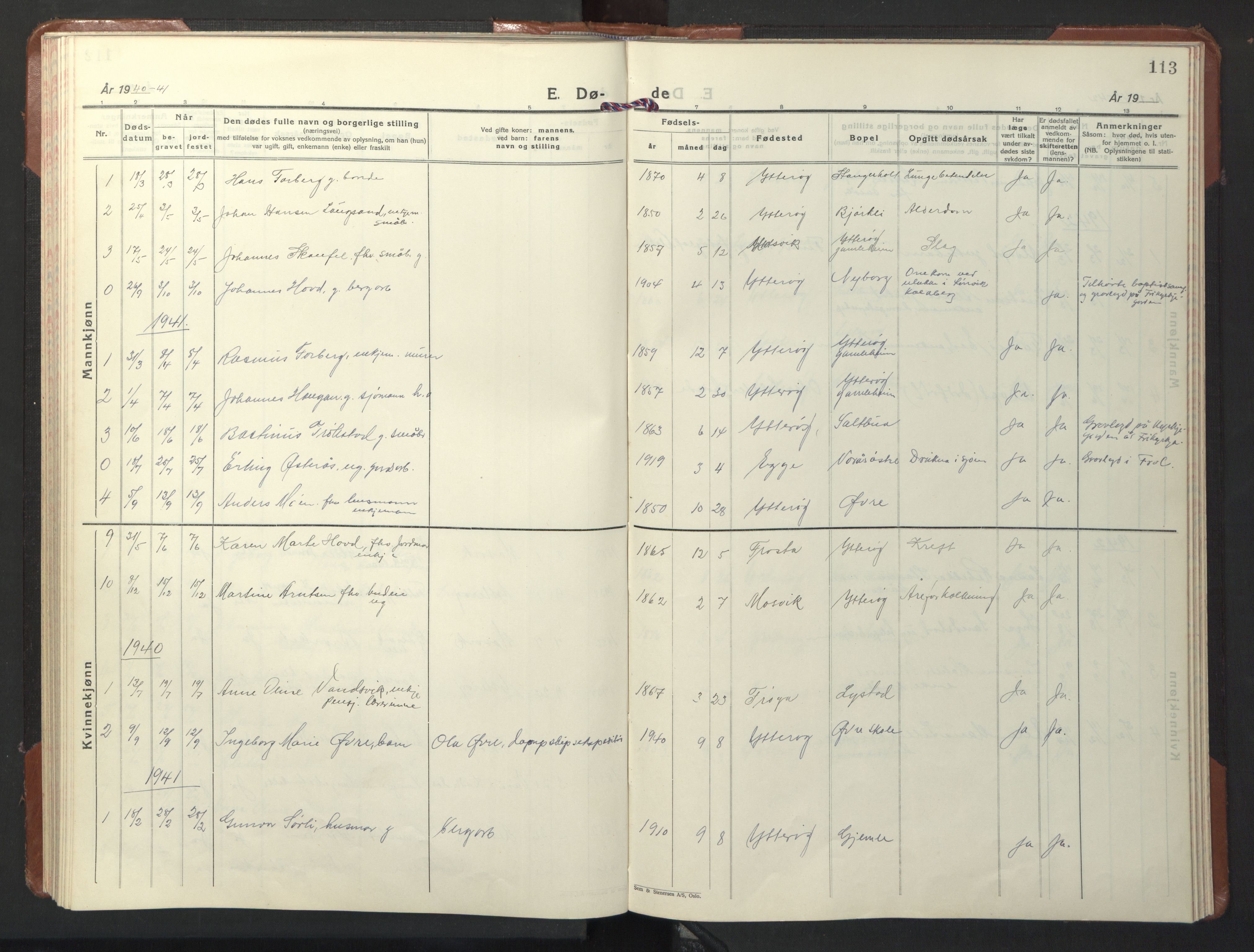 Ministerialprotokoller, klokkerbøker og fødselsregistre - Nord-Trøndelag, AV/SAT-A-1458/722/L0227: Parish register (copy) no. 722C03, 1928-1958, p. 113