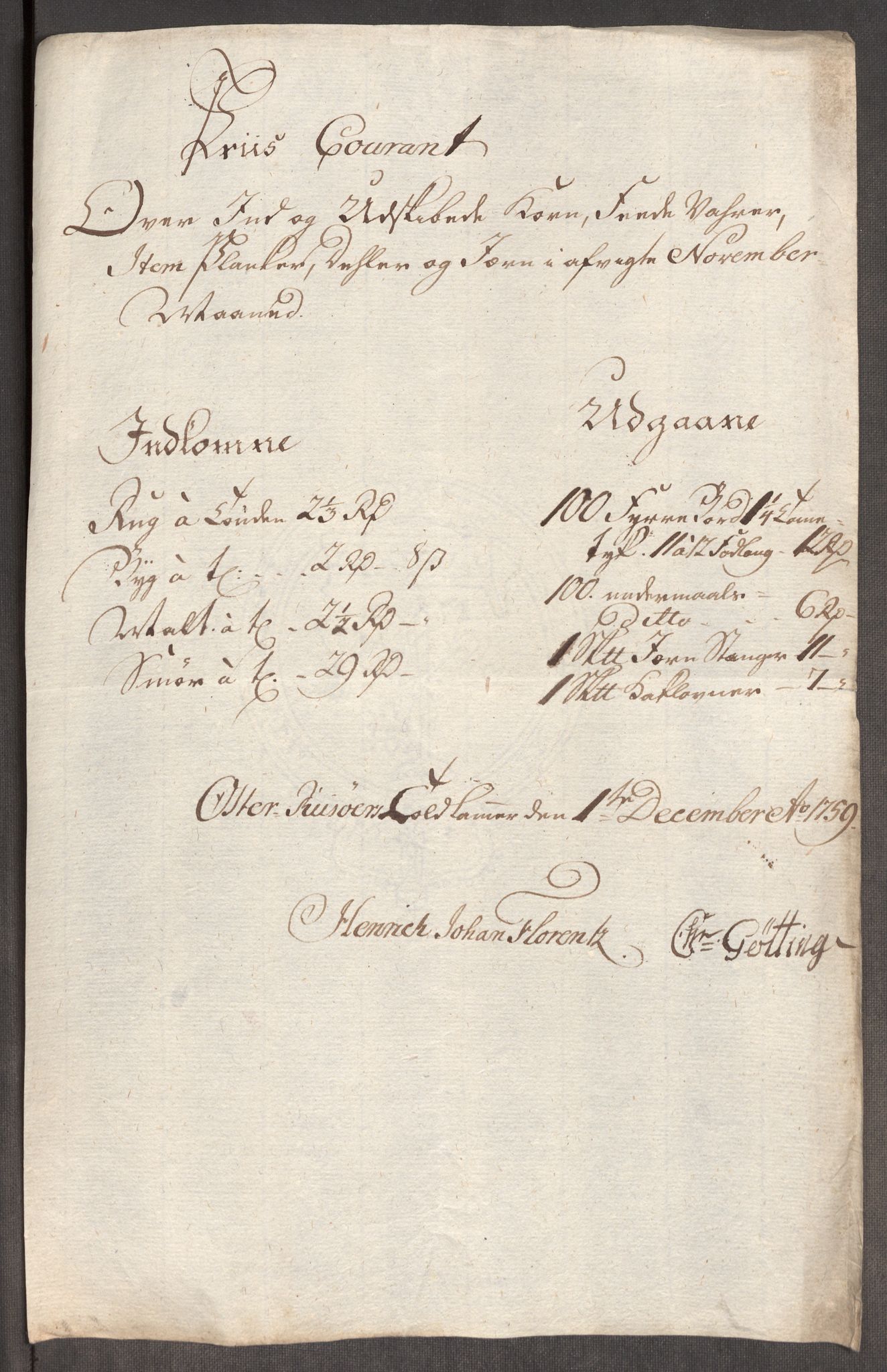 Rentekammeret inntil 1814, Realistisk ordnet avdeling, RA/EA-4070/Oe/L0006: [Ø1]: Priskuranter, 1758-1760, p. 583