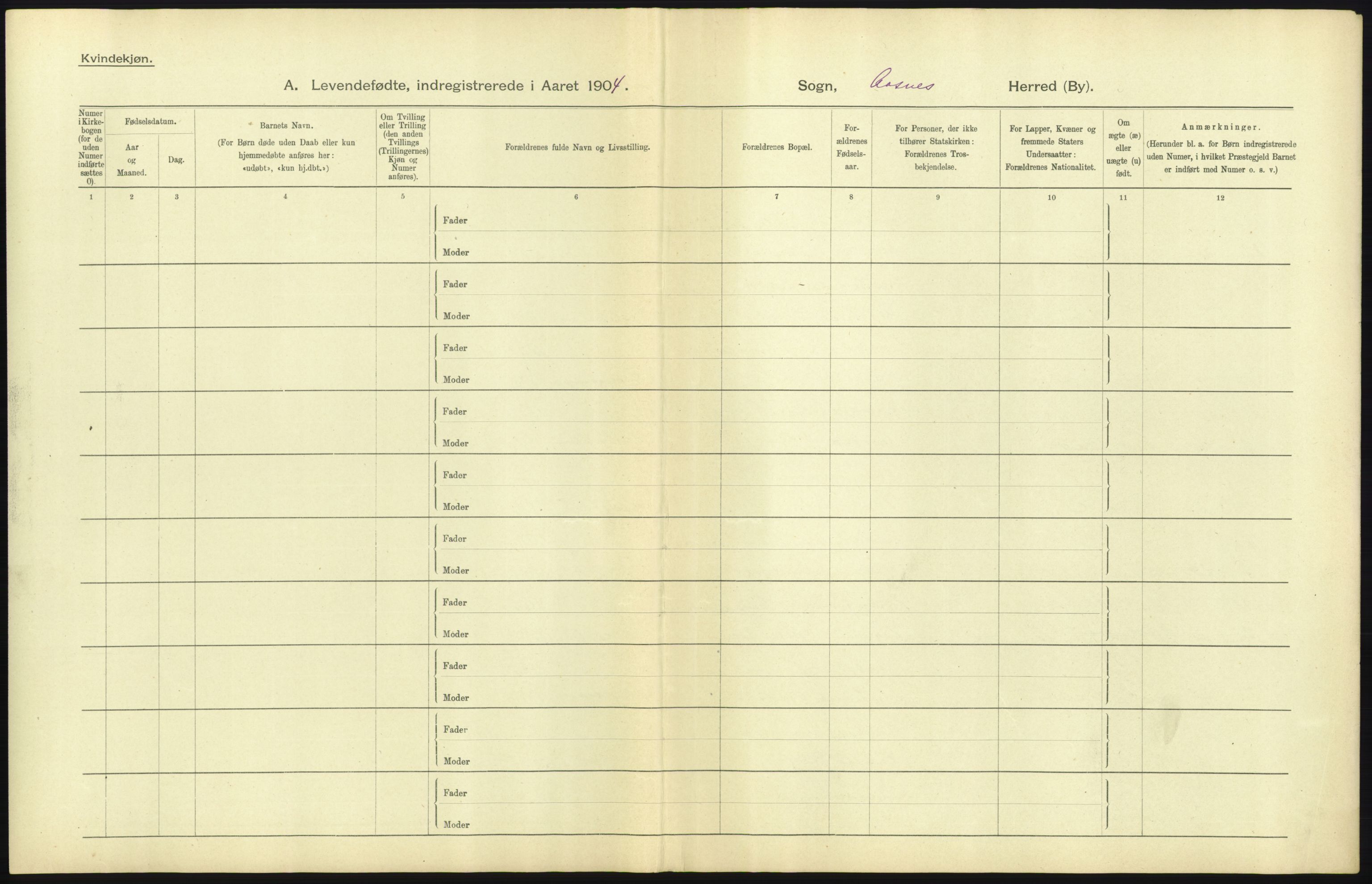 Statistisk sentralbyrå, Sosiodemografiske emner, Befolkning, AV/RA-S-2228/D/Df/Dfa/Dfab/L0005: Hedemarkens amt: Fødte, gifte, døde, 1904, p. 59