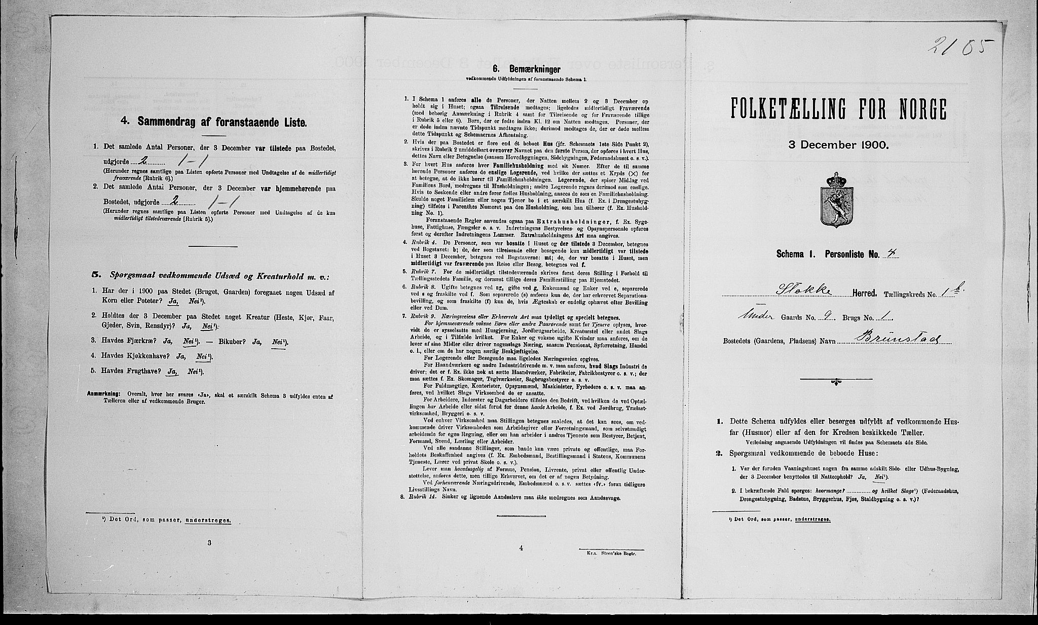 RA, 1900 census for Stokke, 1900, p. 247