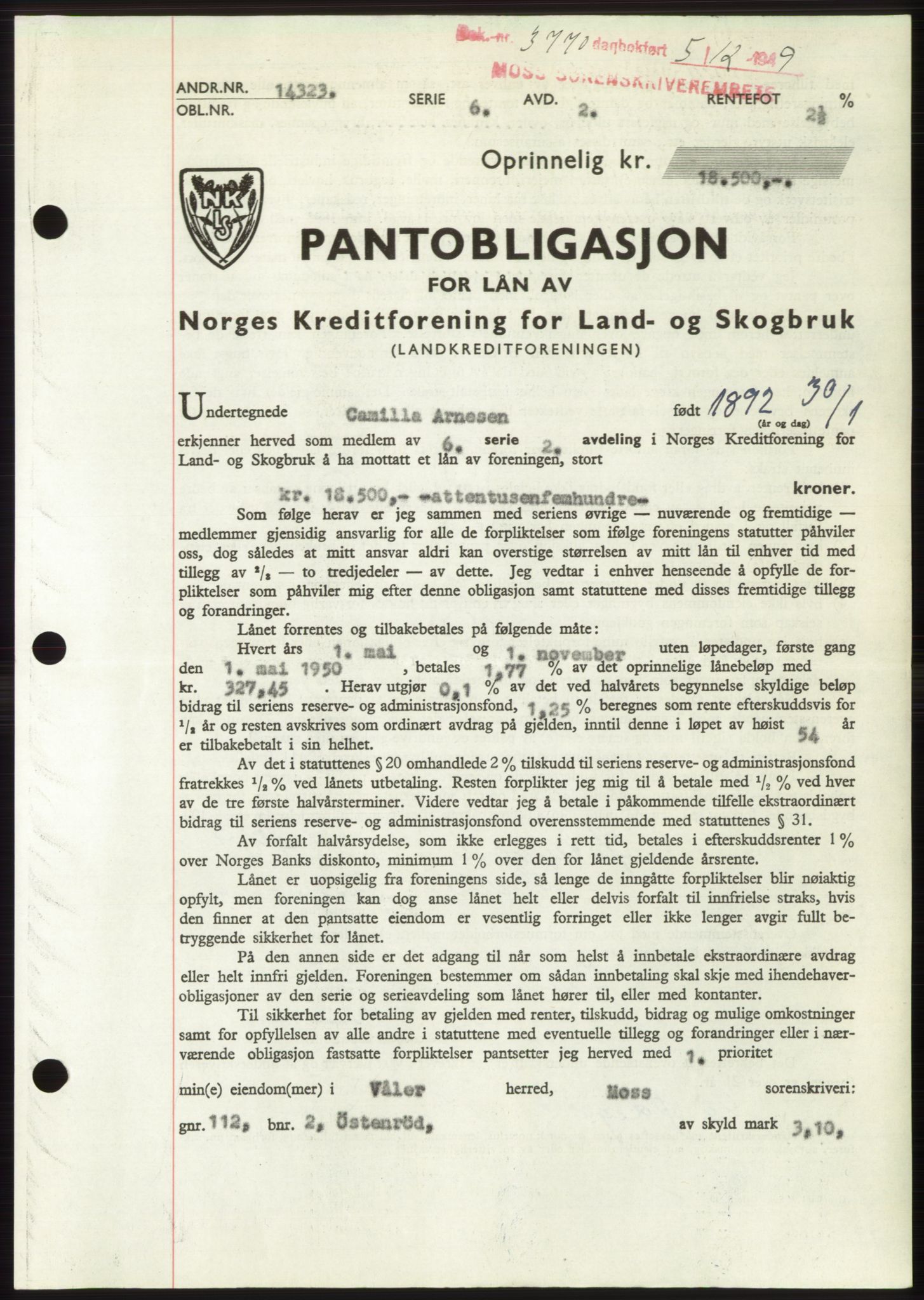 Moss sorenskriveri, SAO/A-10168: Mortgage book no. B23, 1949-1950, Diary no: : 3770/1949
