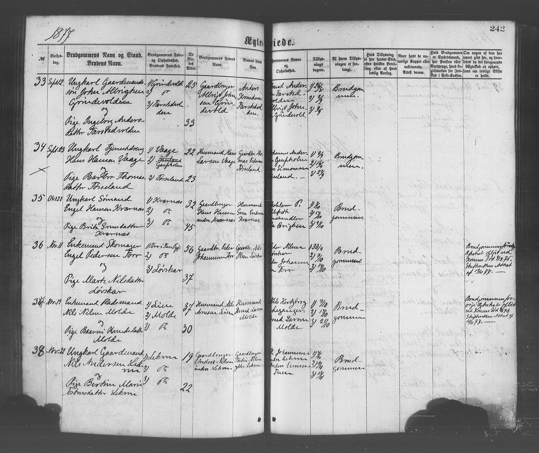 Os sokneprestembete, AV/SAB-A-99929: Parish register (official) no. A 18, 1874-1884, p. 242