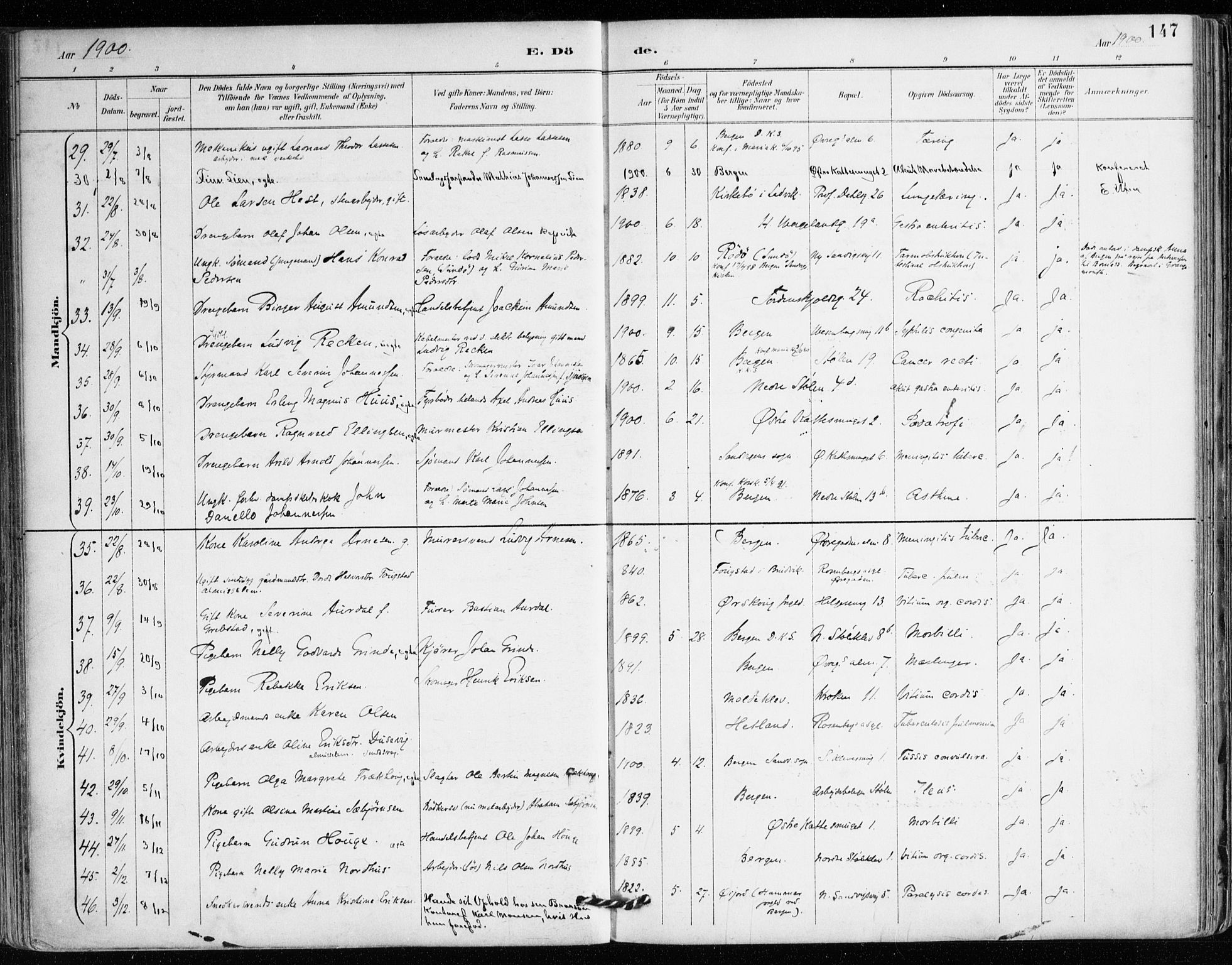 Mariakirken Sokneprestembete, AV/SAB-A-76901/H/Haa/L0008: Parish register (official) no. A 8, 1893-1942, p. 147