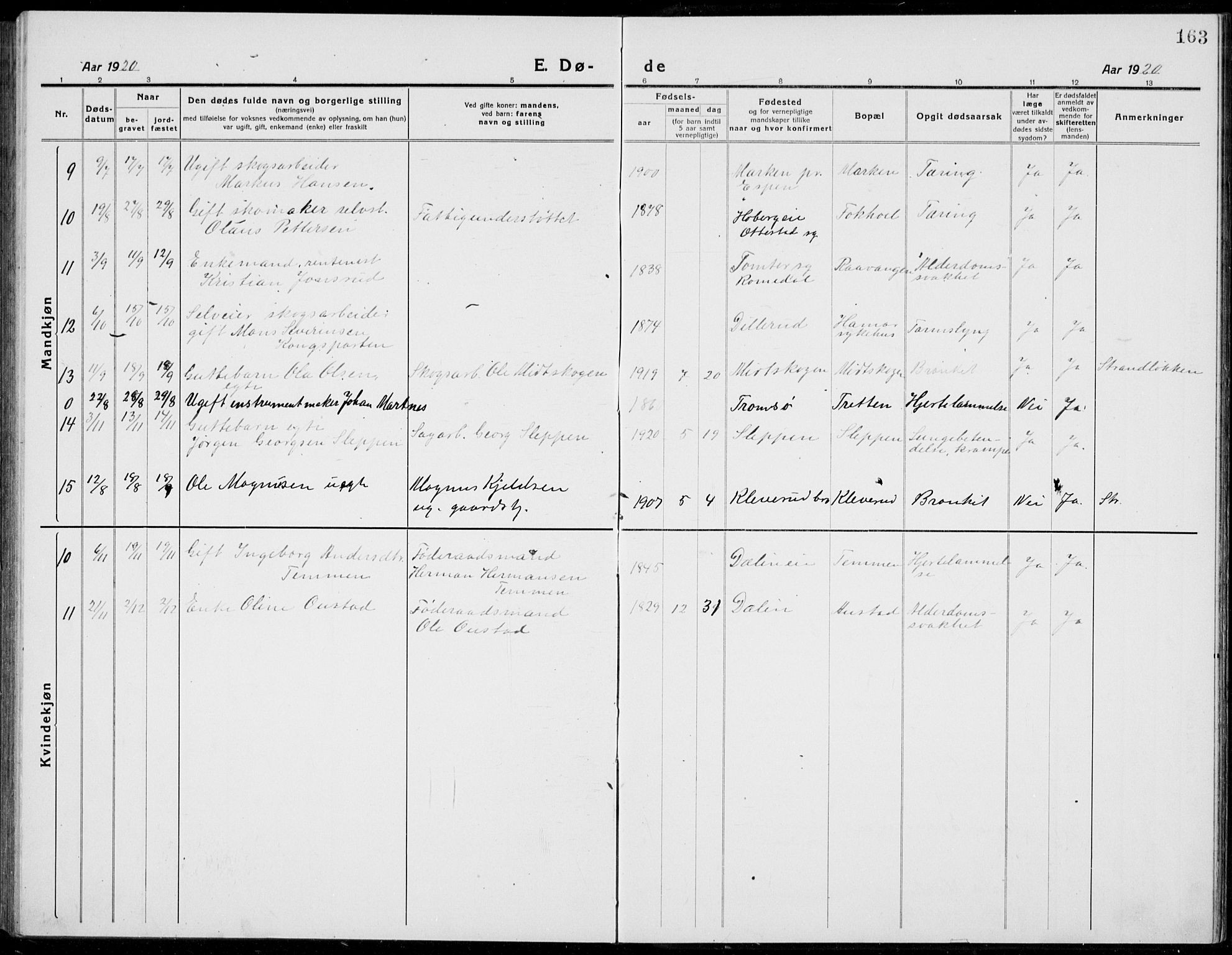 Stange prestekontor, SAH/PREST-002/L/L0017: Parish register (copy) no. 17, 1918-1936, p. 163
