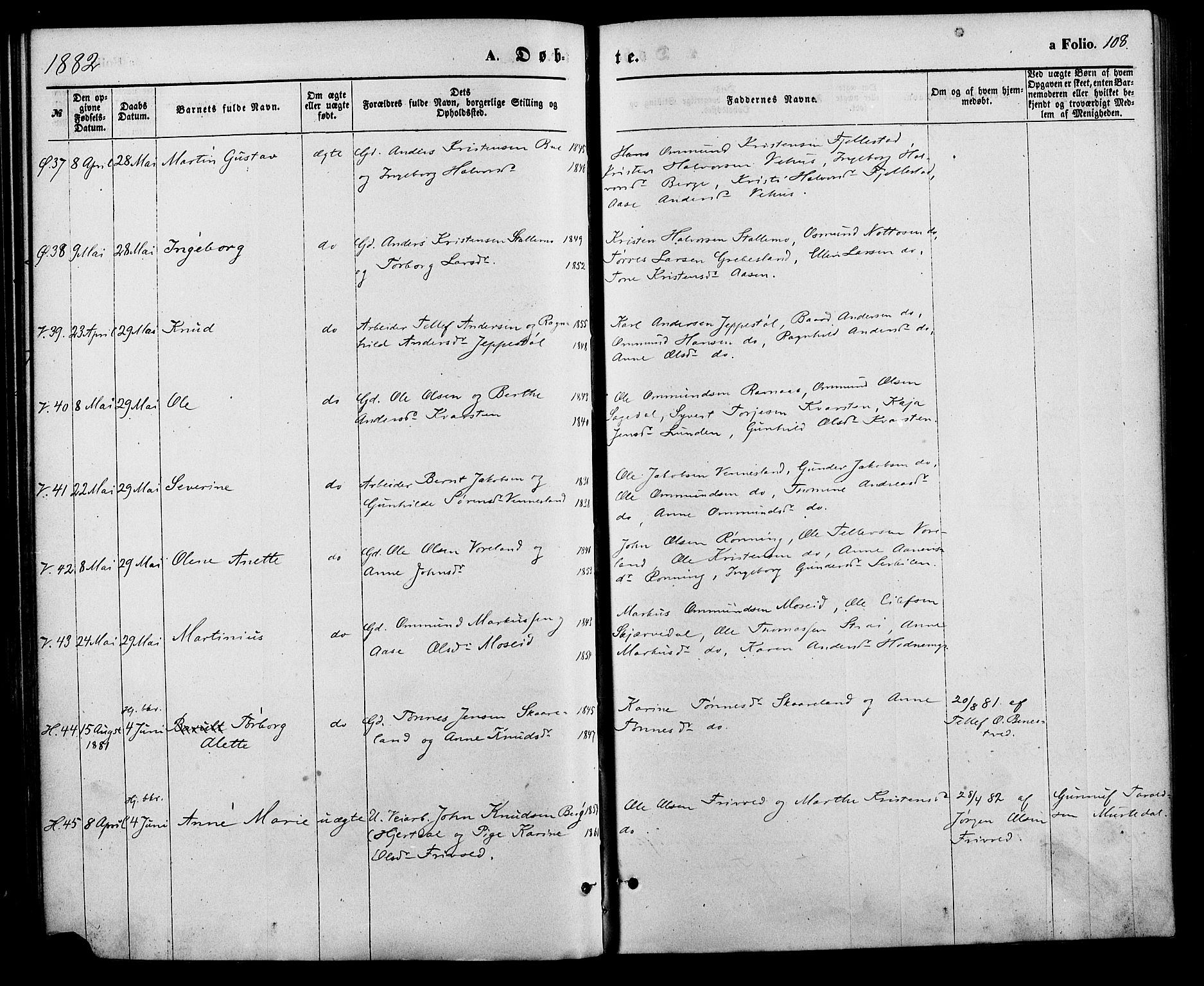 Vennesla sokneprestkontor, AV/SAK-1111-0045/Fa/Fac/L0008: Parish register (official) no. A 8, 1874-1883, p. 108