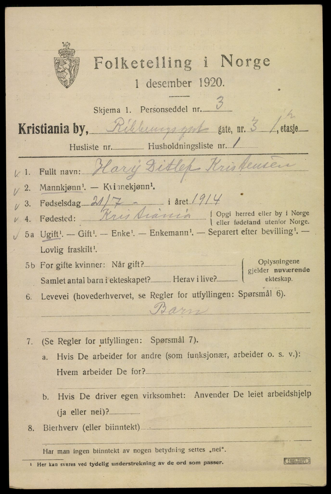 SAO, 1920 census for Kristiania, 1920, p. 462041