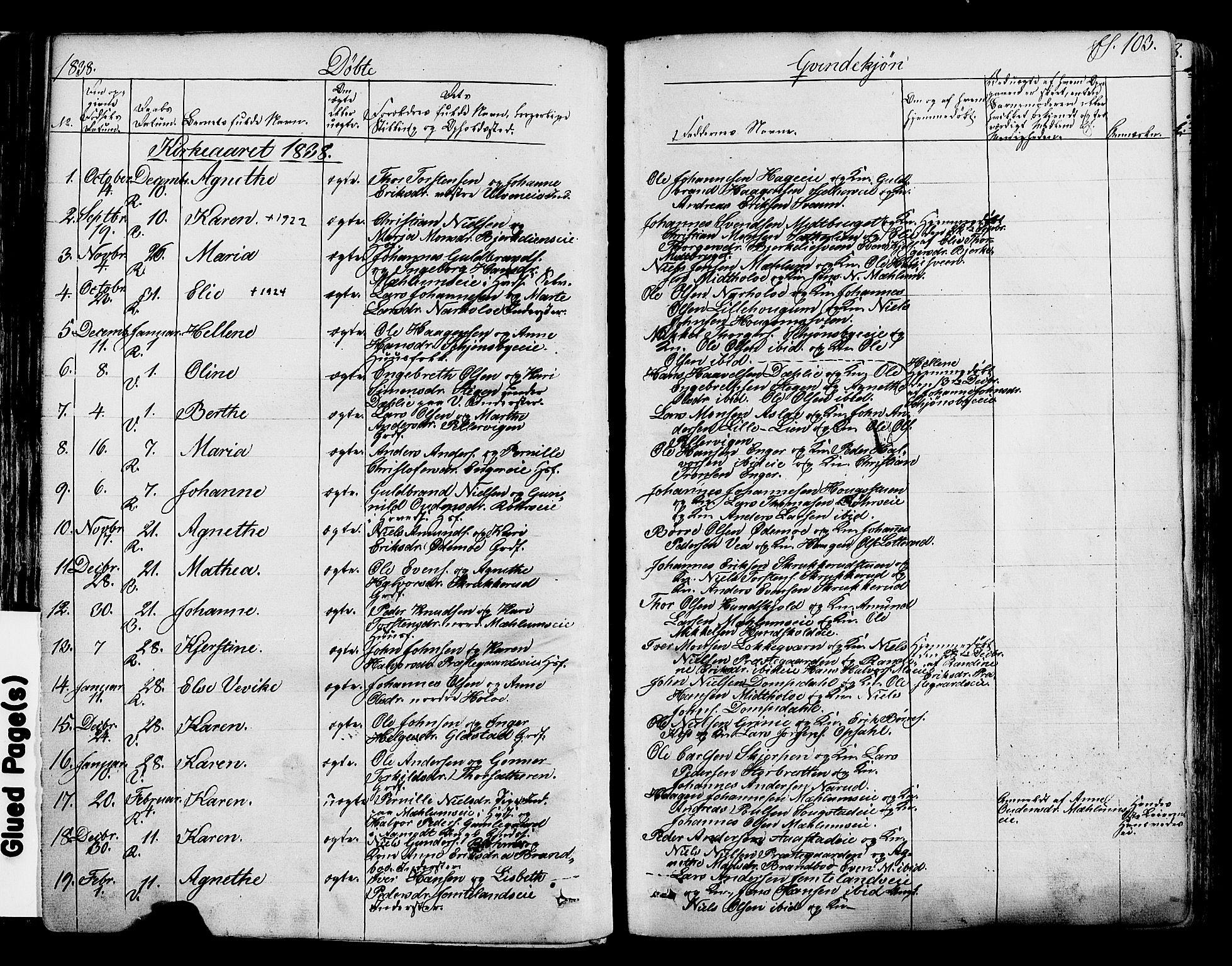 Ringsaker prestekontor, SAH/PREST-014/K/Ka/L0008: Parish register (official) no. 8, 1837-1850, p. 103