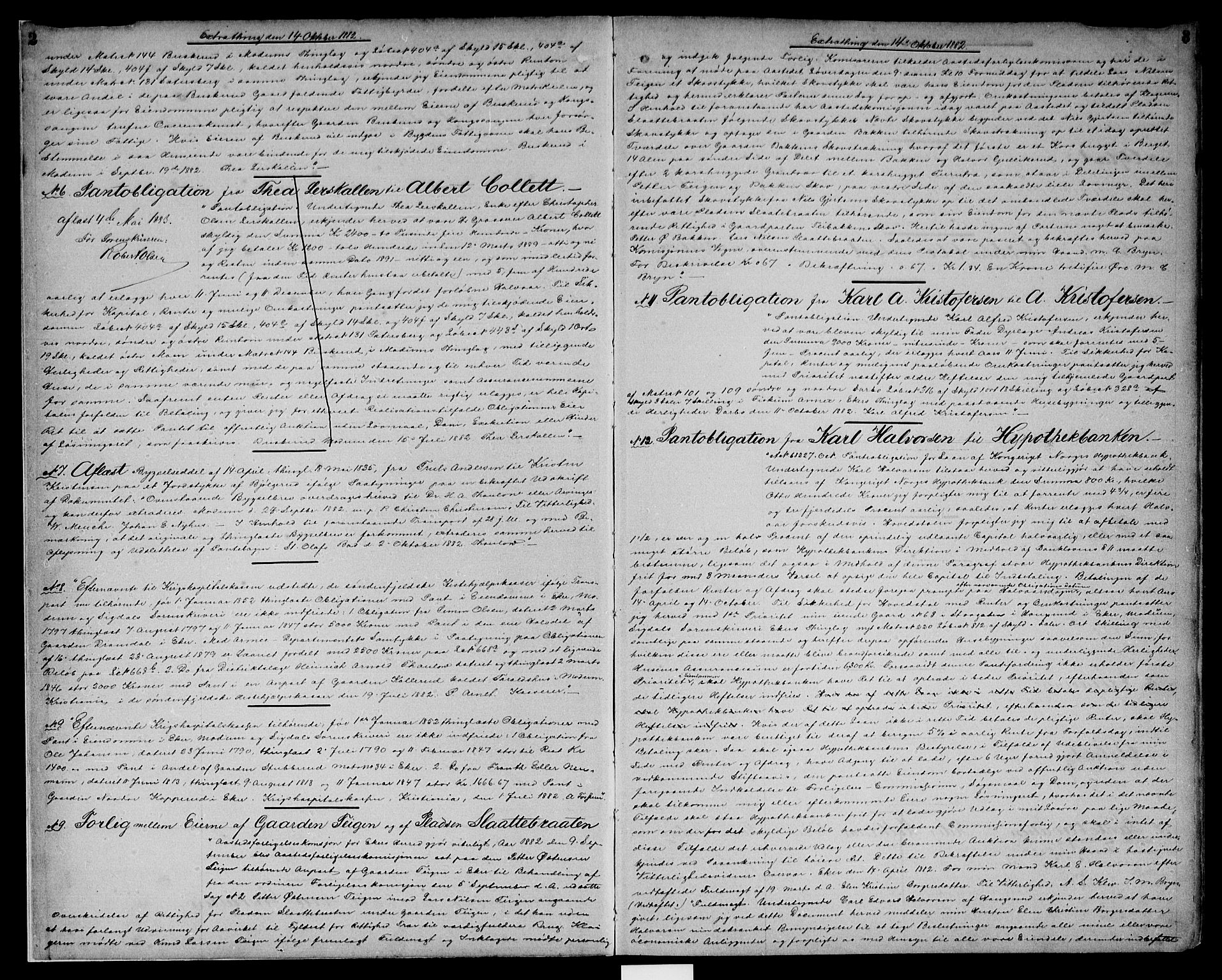 Eiker, Modum og Sigdal sorenskriveri, SAKO/A-123/G/Ga/Gaa/L0019: Mortgage book no. I 19, 1882-1887, p. 2-3