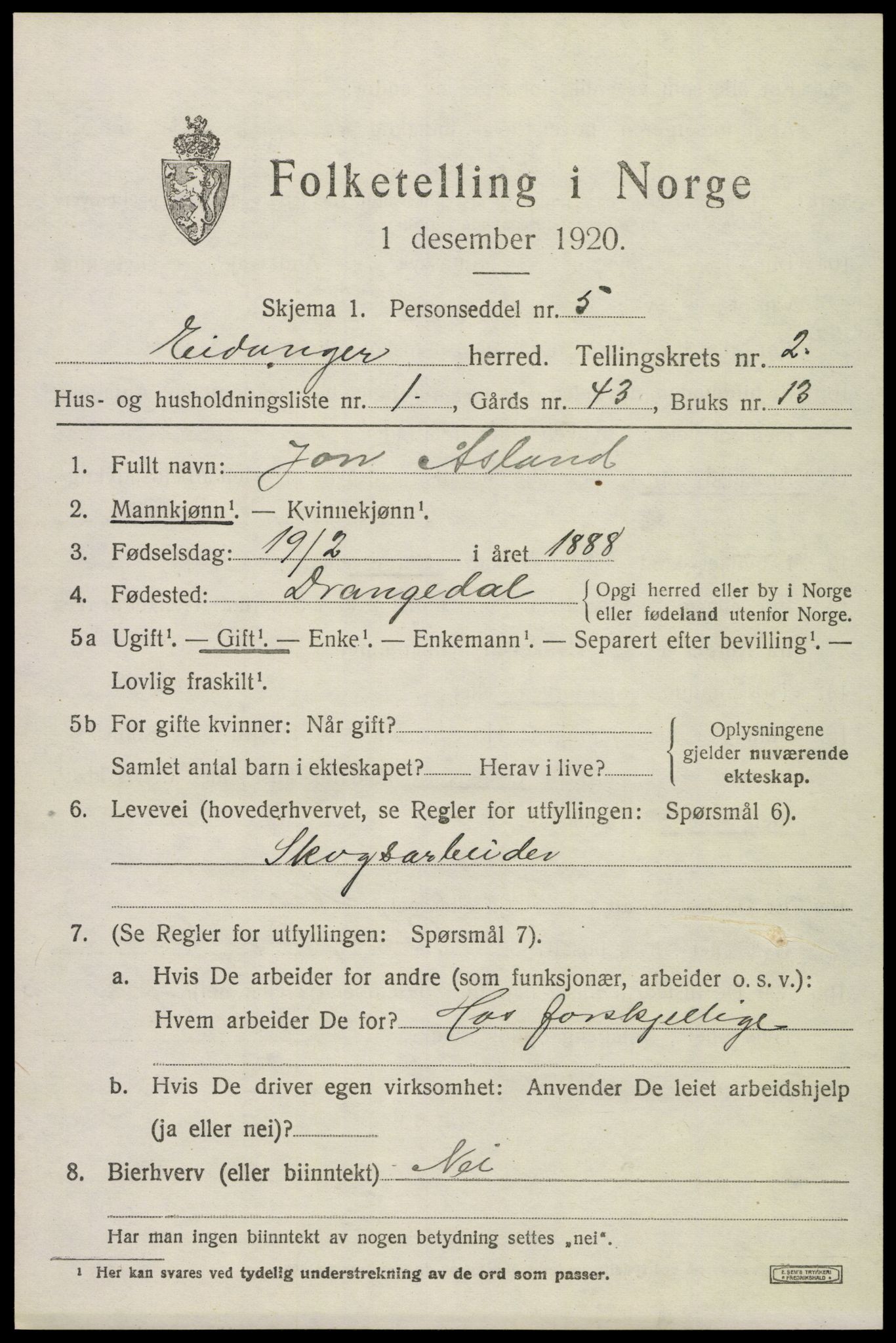 SAKO, 1920 census for Eidanger, 1920, p. 2924