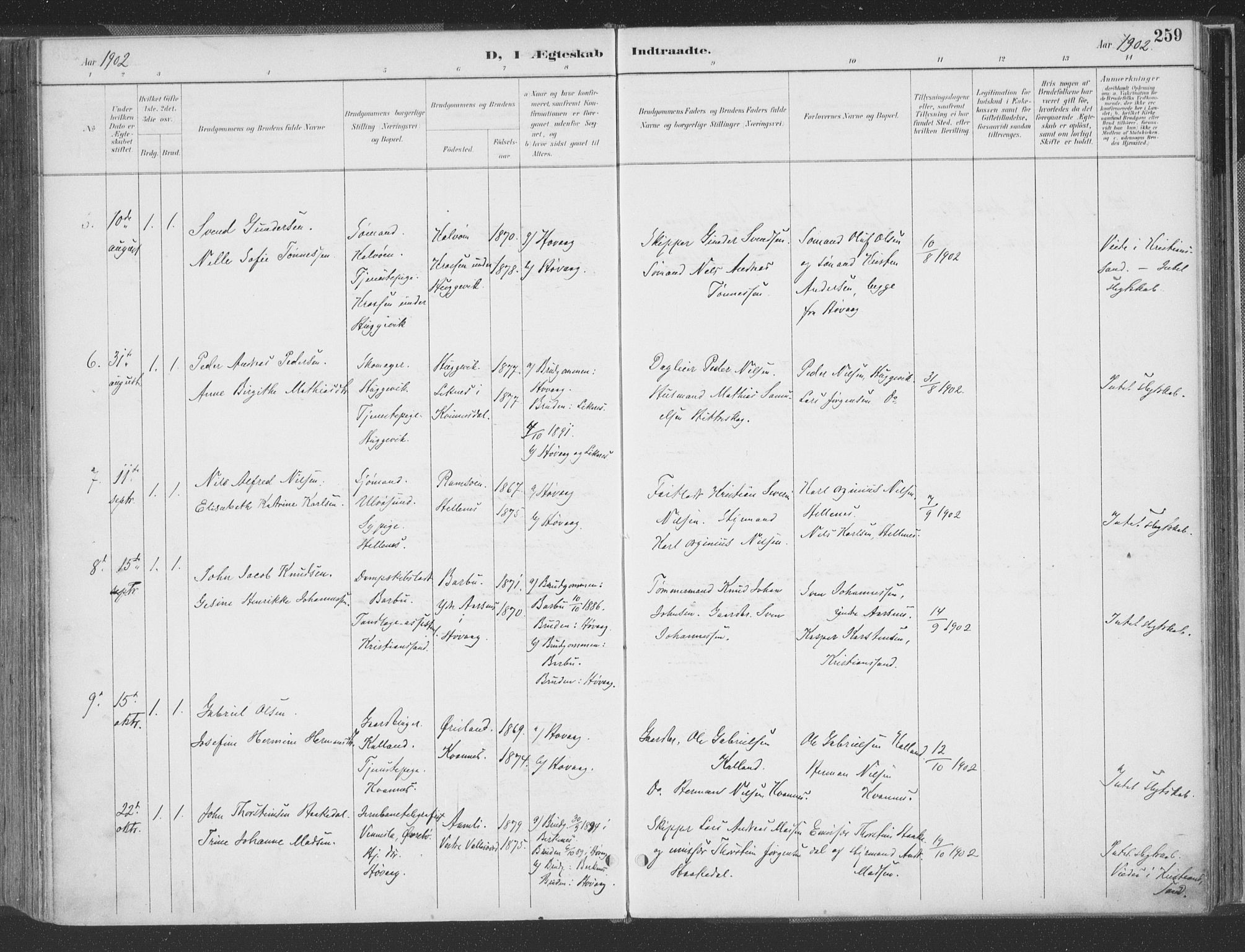 Høvåg sokneprestkontor, SAK/1111-0025/F/Fa/L0006: Parish register (official) no. A 6, 1894-1923, p. 259