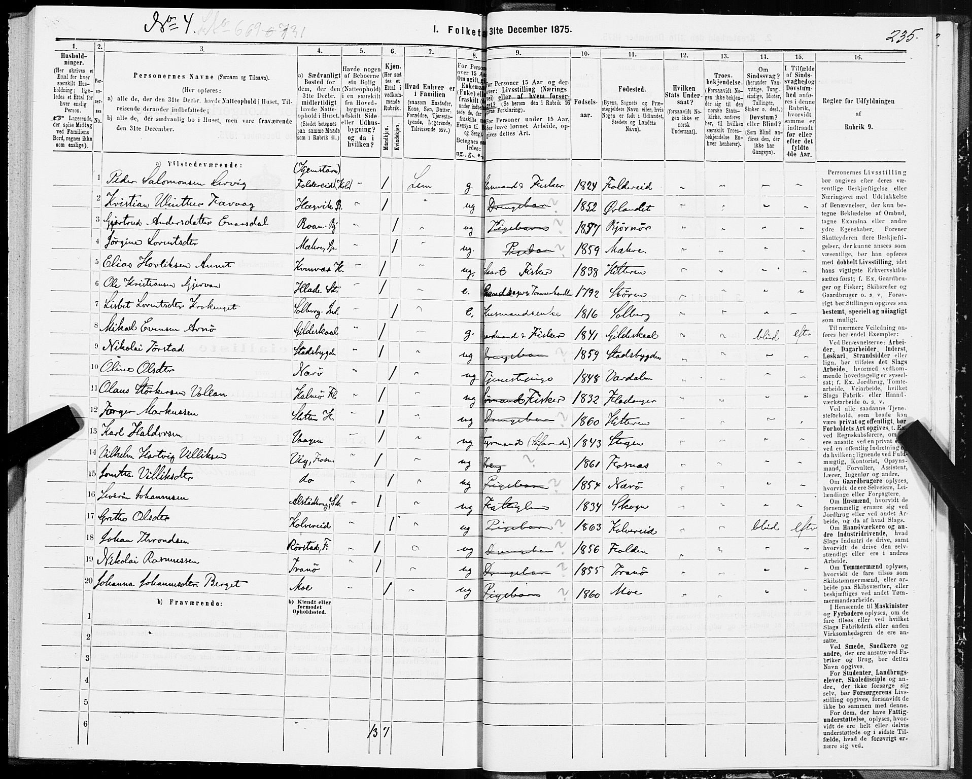 SAT, 1875 census for 1660P Strinda, 1875, p. 8235