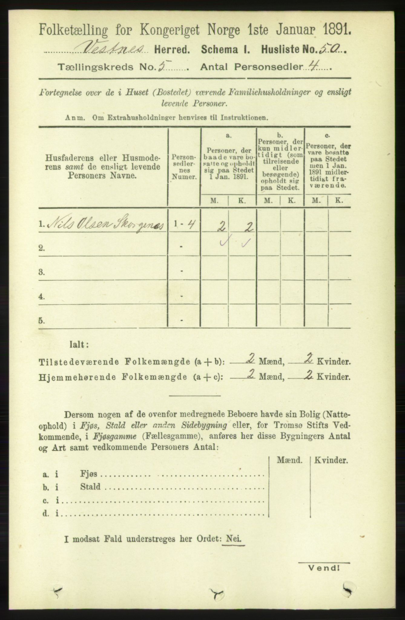 RA, 1891 census for 1535 Vestnes, 1891, p. 1818