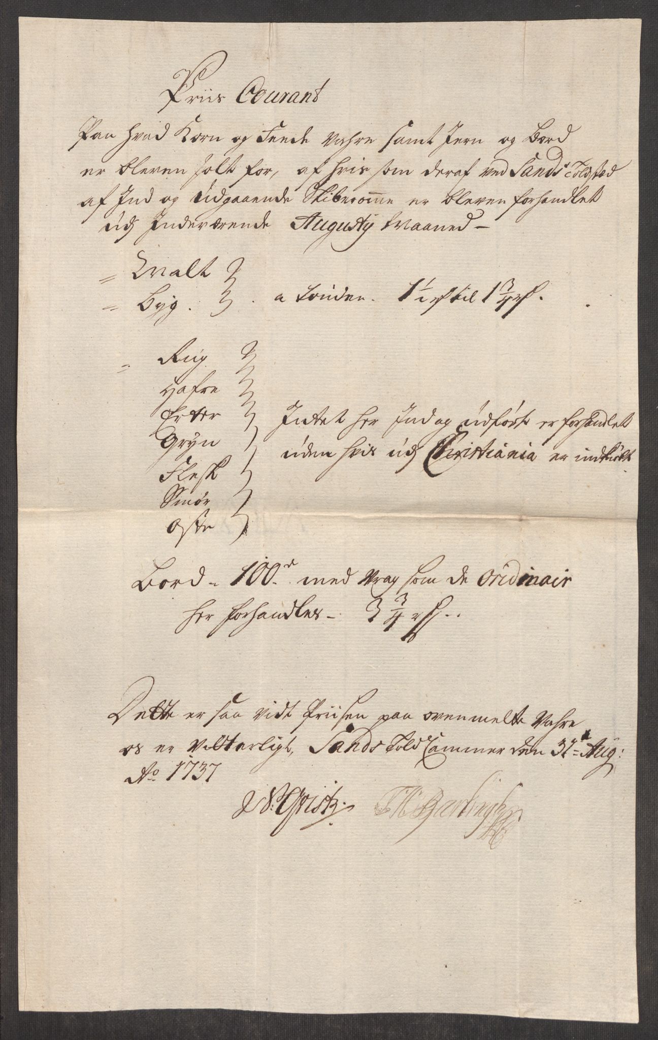 Rentekammeret inntil 1814, Realistisk ordnet avdeling, RA/EA-4070/Oe/L0001: [Ø1]: Priskuranter, 1712-1739, p. 490