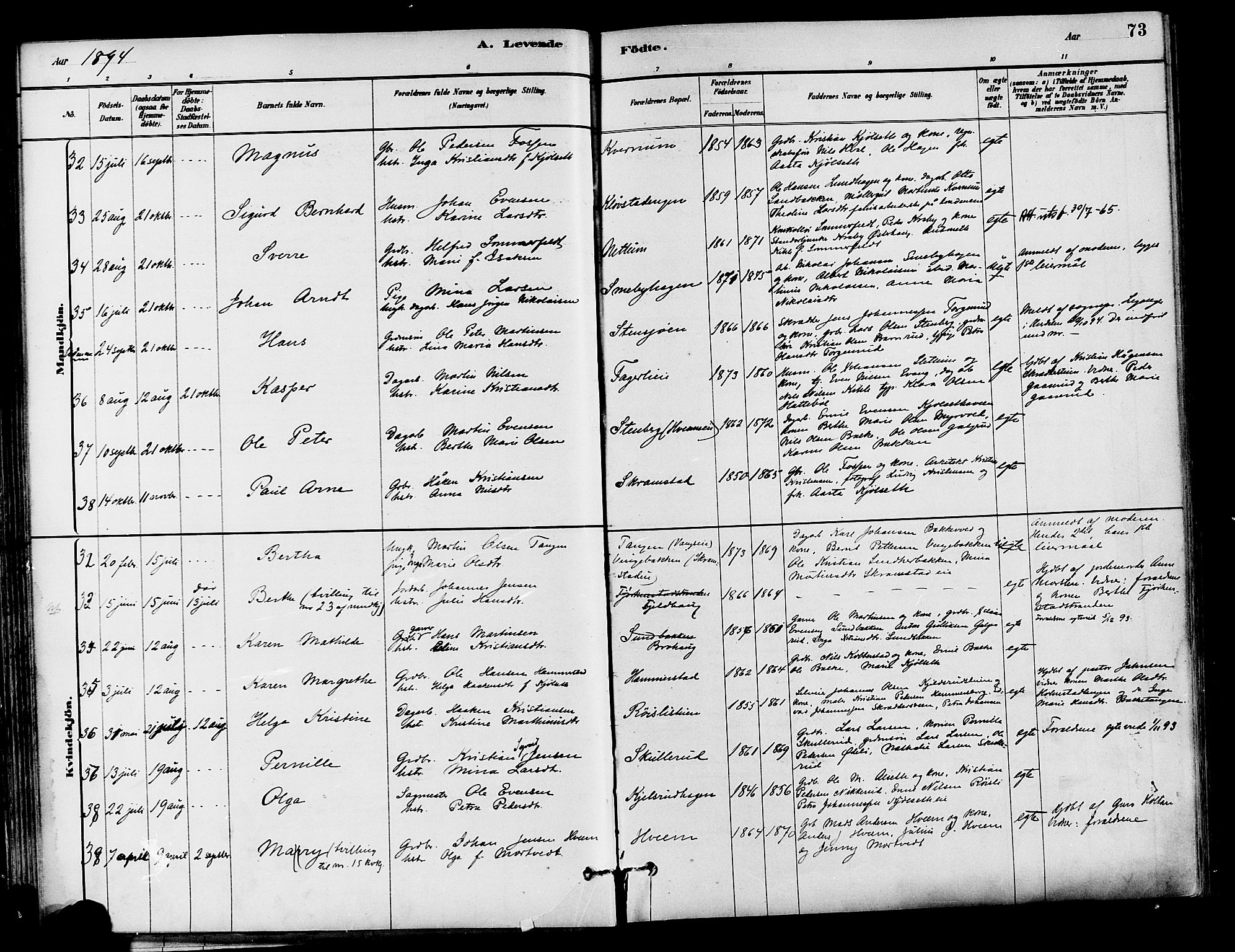 Østre Toten prestekontor, AV/SAH-PREST-104/H/Ha/Haa/L0007: Parish register (official) no. 7, 1881-1896, p. 73