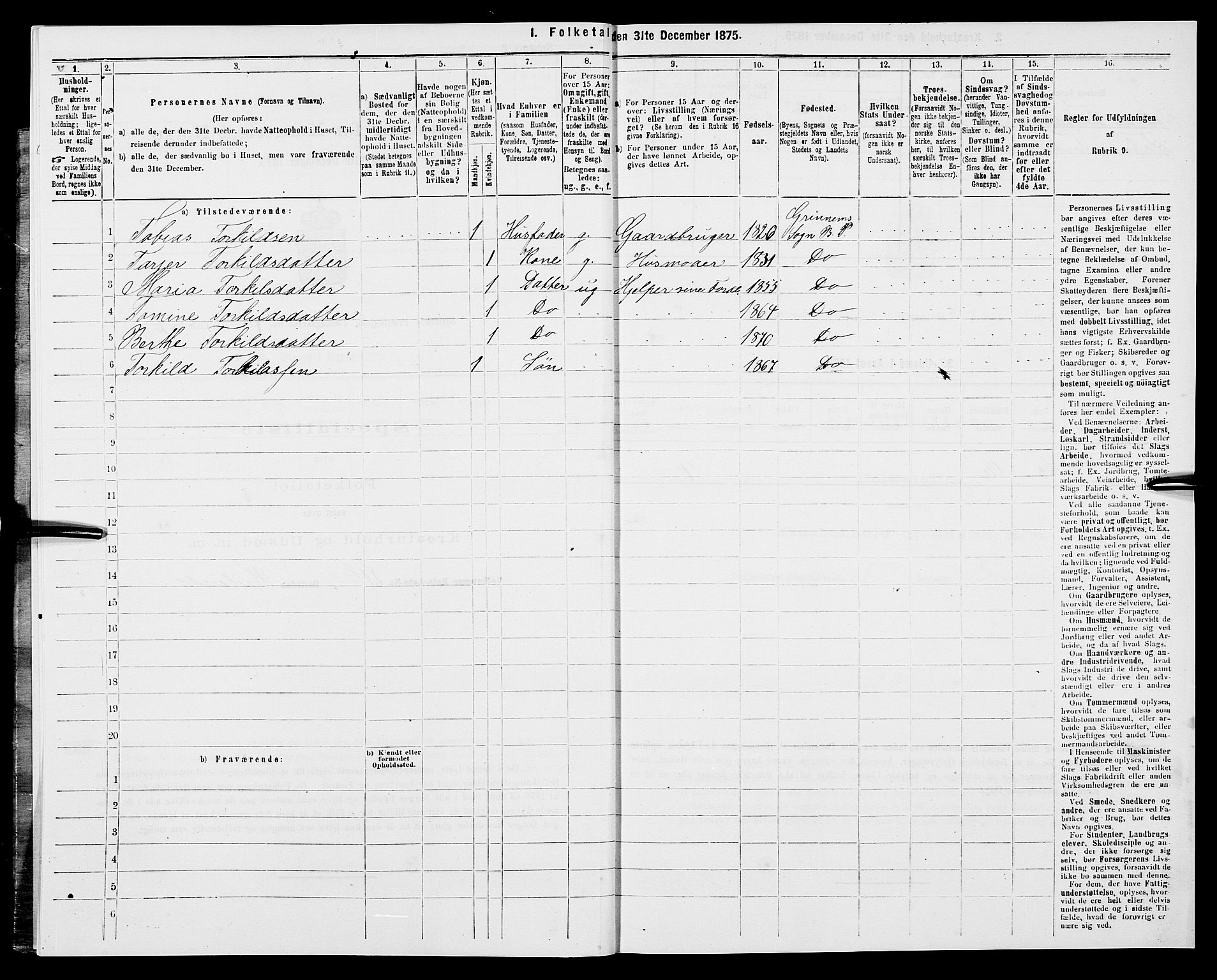 SAK, 1875 census for 1024P Bjelland, 1875, p. 394