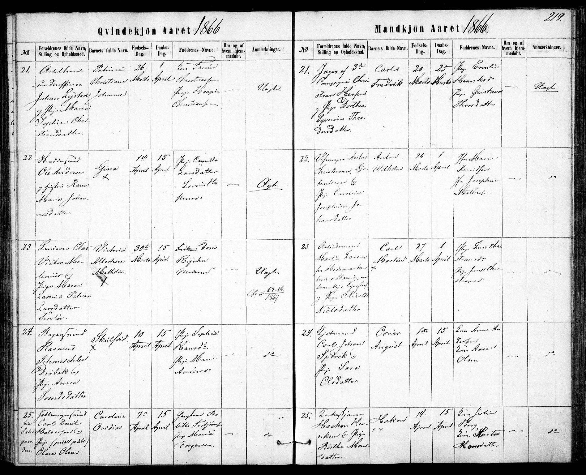Rikshospitalet prestekontor Kirkebøker, SAO/A-10309b/F/L0004: Parish register (official) no. 4, 1853-1870, p. 219