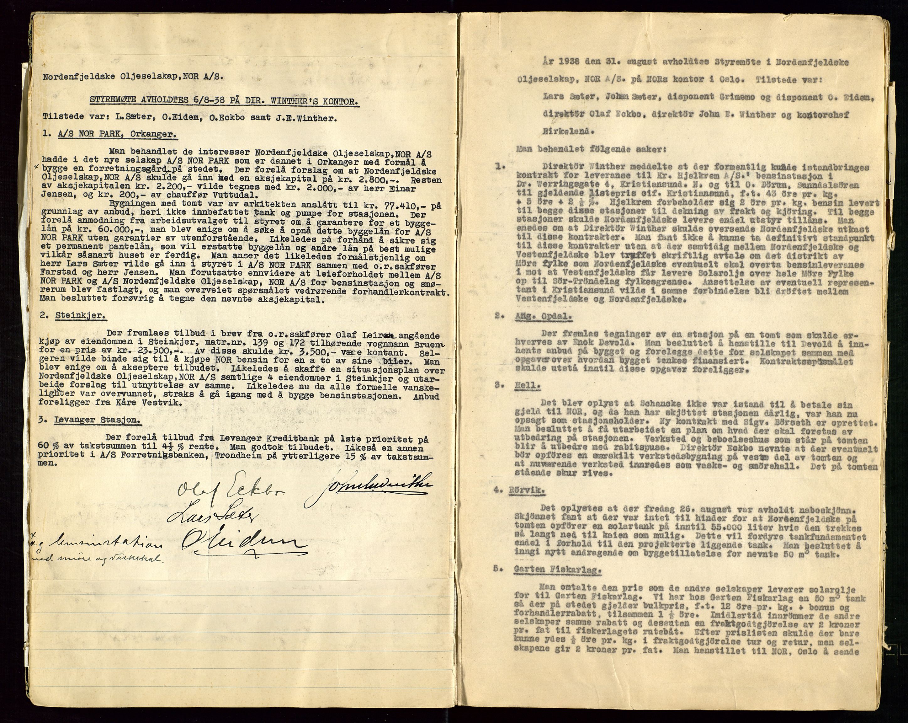 PA 1519 - Nordenfjeldske Oljeselskap, NOR A/S, AV/SAST-A-101924/A/L0001: Styreprotokoll, 1937-1962, p. 15