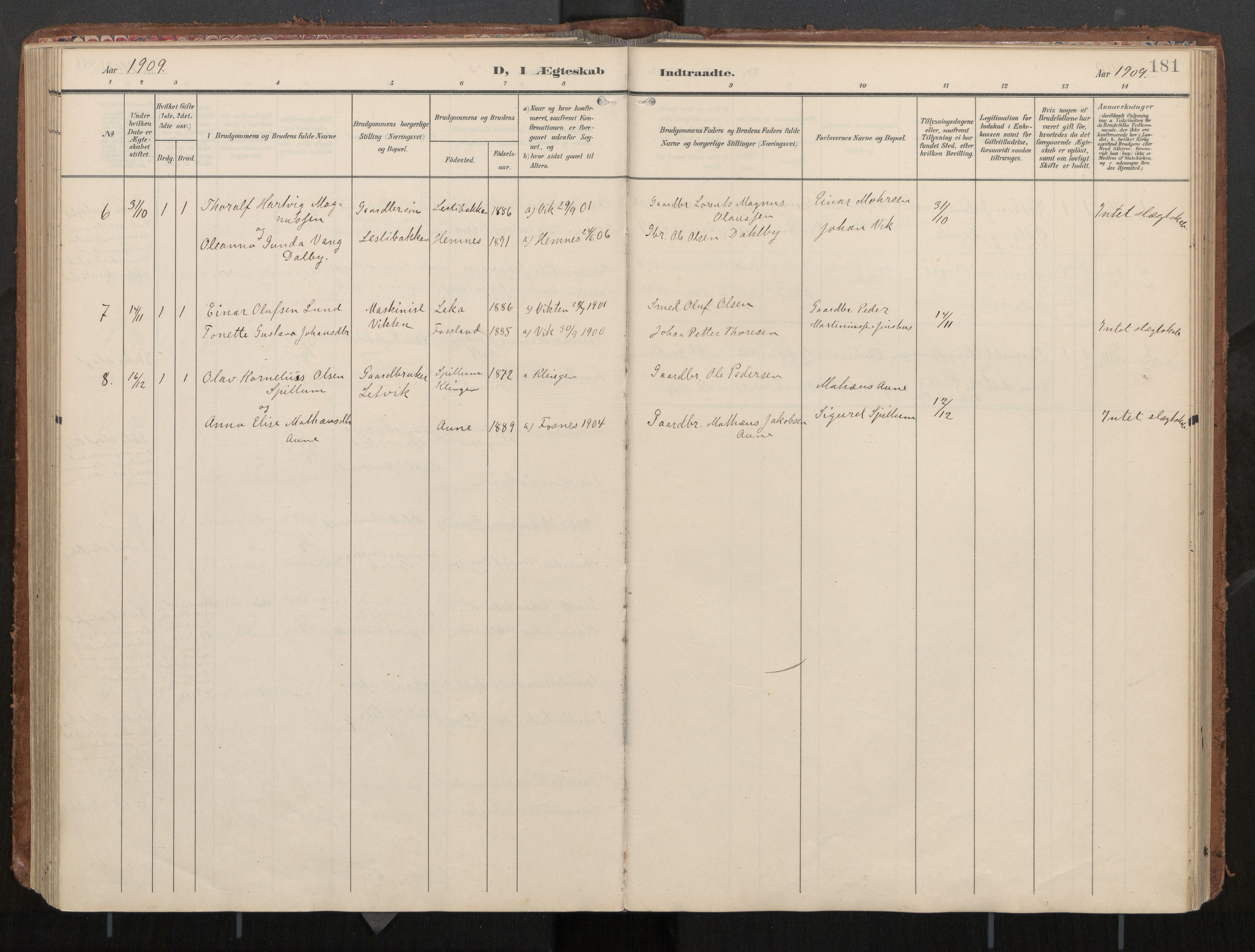 Ministerialprotokoller, klokkerbøker og fødselsregistre - Nord-Trøndelag, AV/SAT-A-1458/774/L0629: Parish register (official), 1904-1926, p. 181
