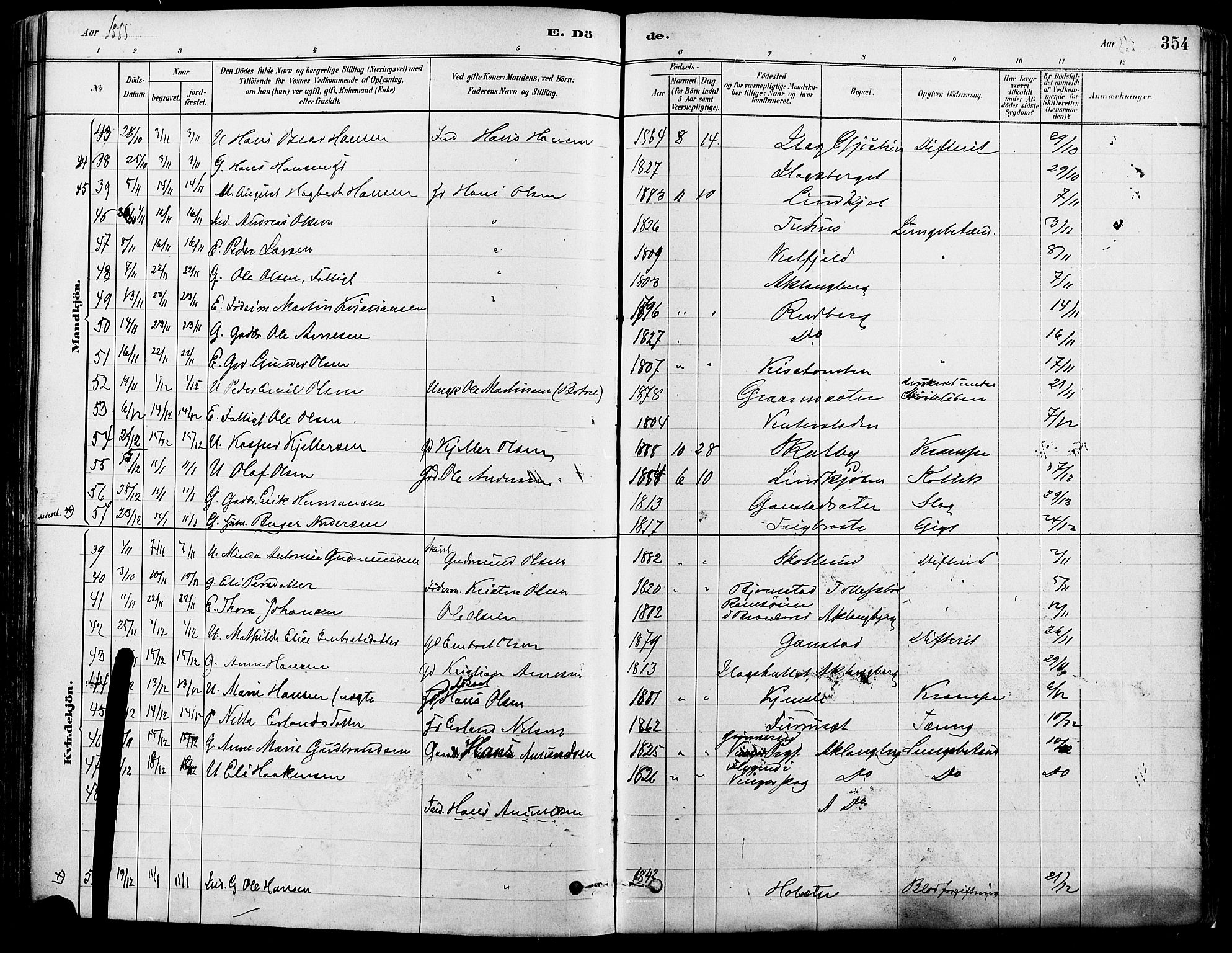 Eidskog prestekontor, SAH/PREST-026/H/Ha/Haa/L0003: Parish register (official) no. 3, 1879-1892, p. 354