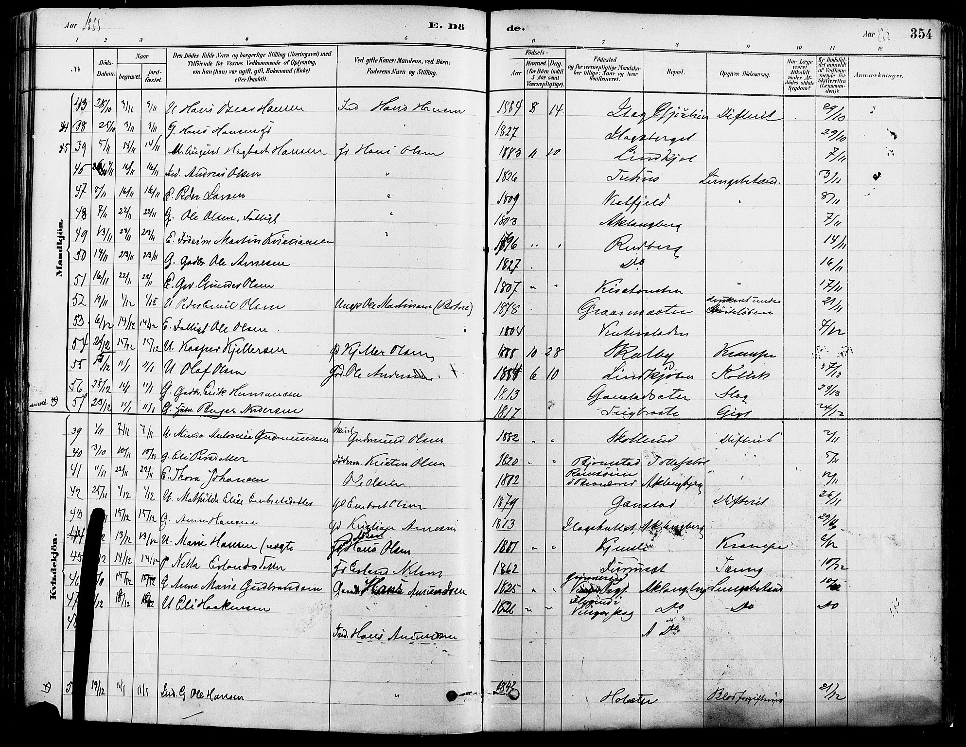Eidskog prestekontor, AV/SAH-PREST-026/H/Ha/Haa/L0003: Parish register (official) no. 3, 1879-1892, p. 354