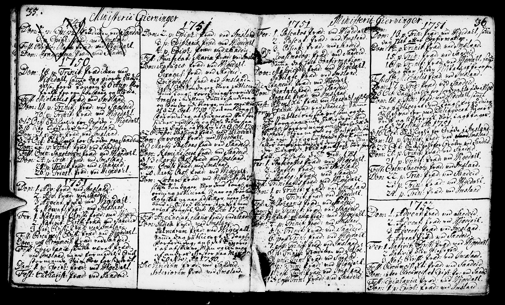 Vikedal sokneprestkontor, AV/SAST-A-101840/01/IV: Parish register (official) no. A 1, 1737-1778, p. 35-36