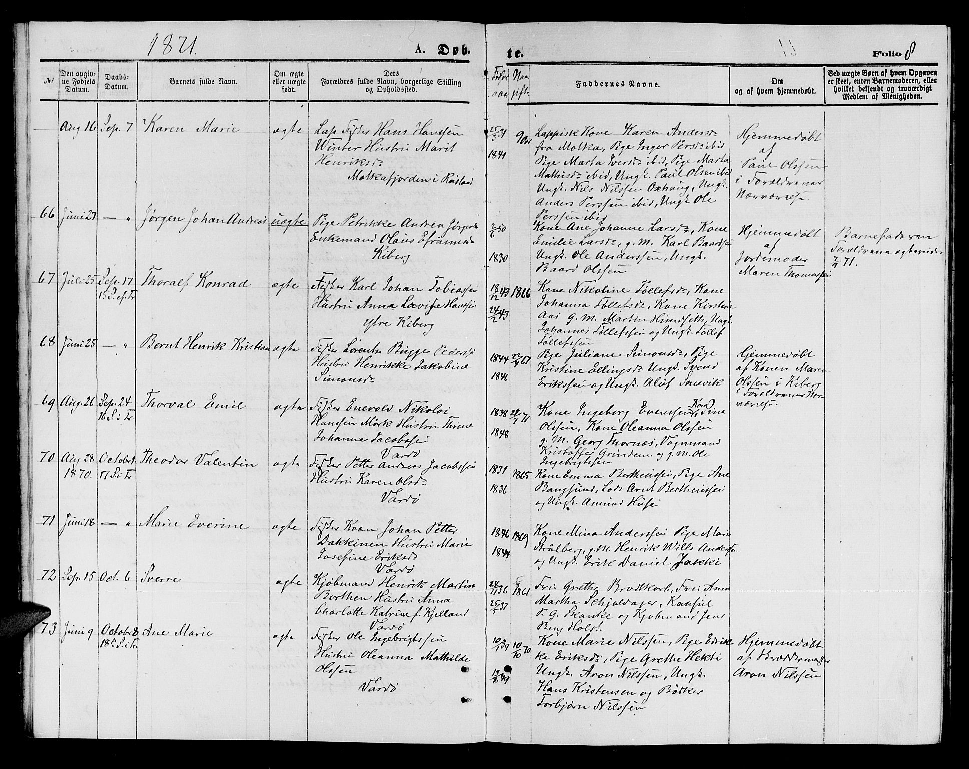 Vardø sokneprestkontor, AV/SATØ-S-1332/H/Hb/L0003klokker: Parish register (copy) no. 3, 1871-1878, p. 8