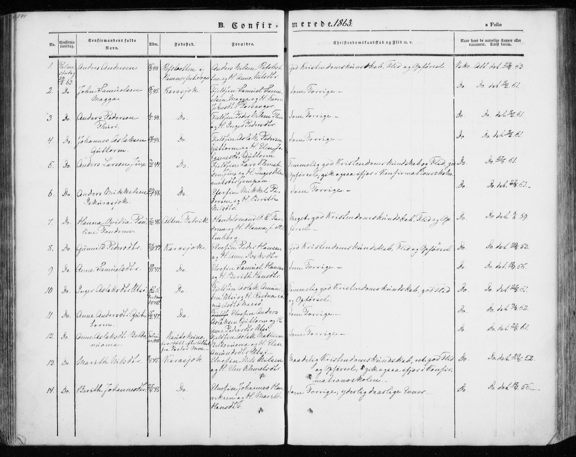 Kistrand/Porsanger sokneprestembete, SATØ/S-1351/H/Ha/L0012.kirke: Parish register (official) no. 12, 1843-1871, p. 246-247