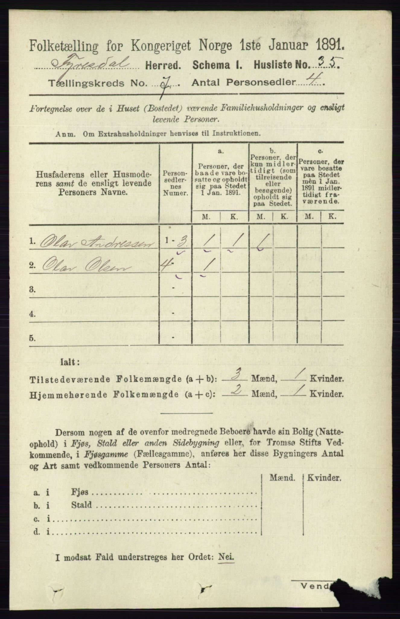 RA, 1891 census for 0831 Fyresdal, 1891, p. 1893