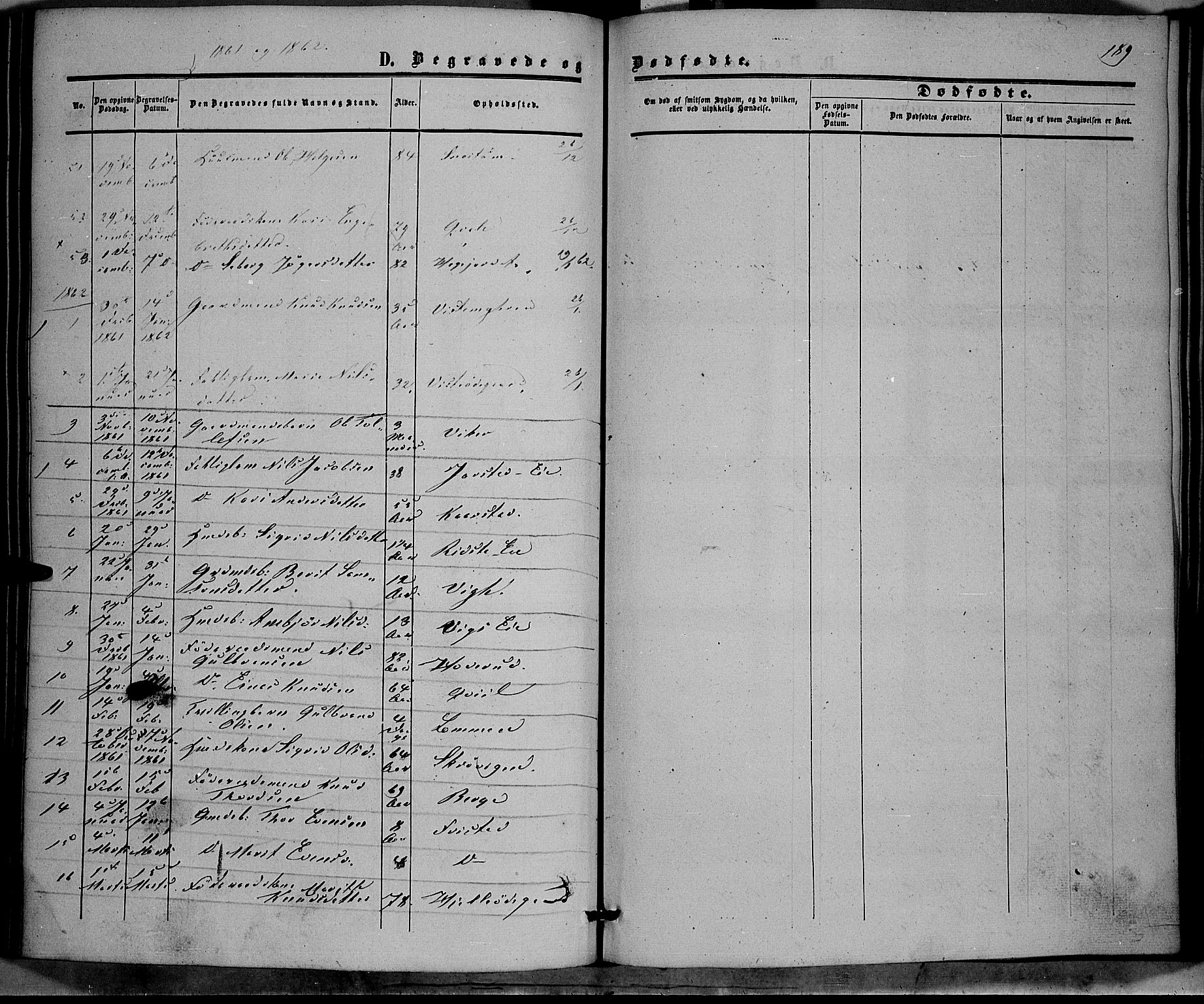 Vestre Slidre prestekontor, SAH/PREST-136/H/Ha/Haa/L0002: Parish register (official) no. 2, 1856-1864, p. 189