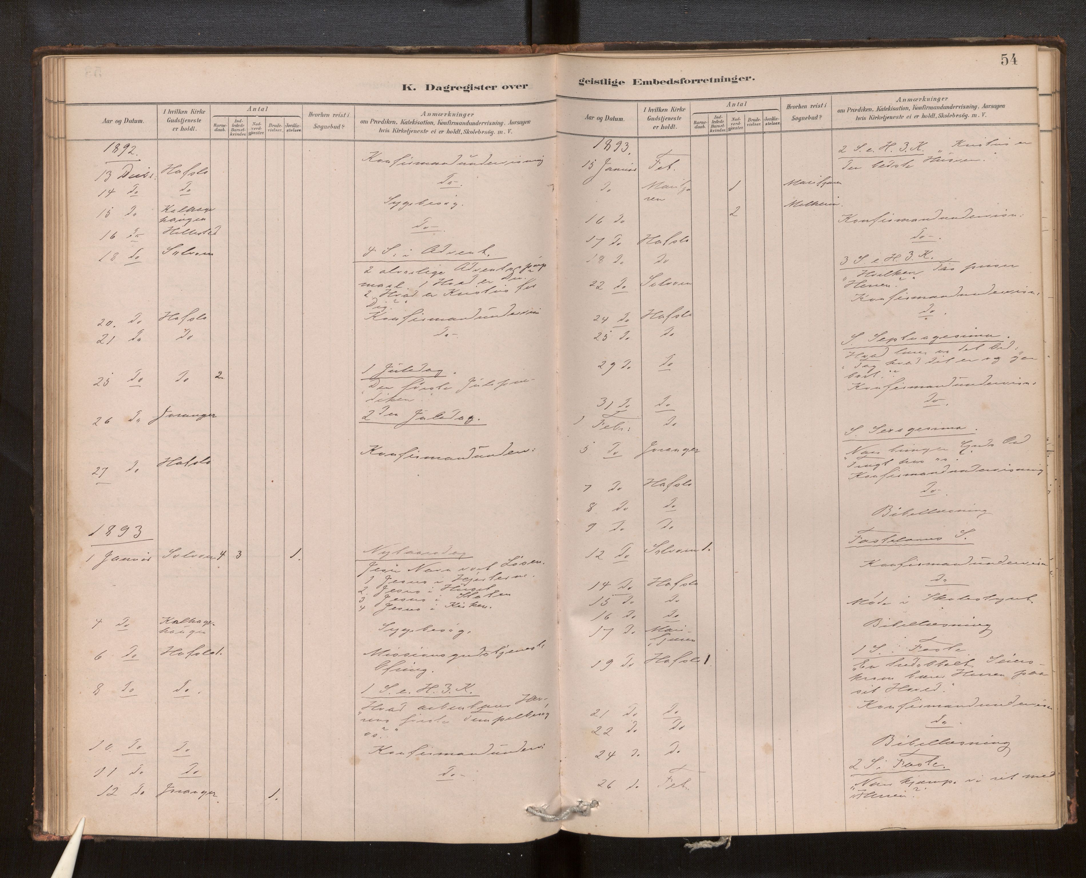 Hafslo sokneprestembete, SAB/A-80301/H/Haa/Haaf/L0003: Diary records no. F 3, 1879-1909, p. 54