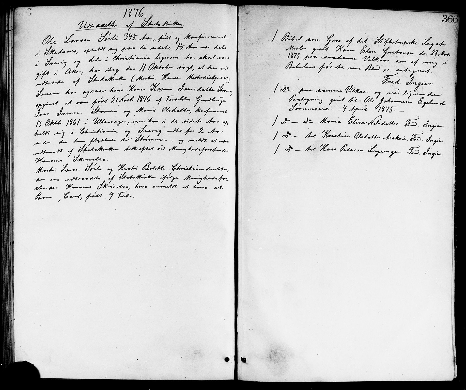 Skedsmo prestekontor Kirkebøker, SAO/A-10033a/G/Ga/L0003: Parish register (copy) no. I 3, 1873-1882, p. 366