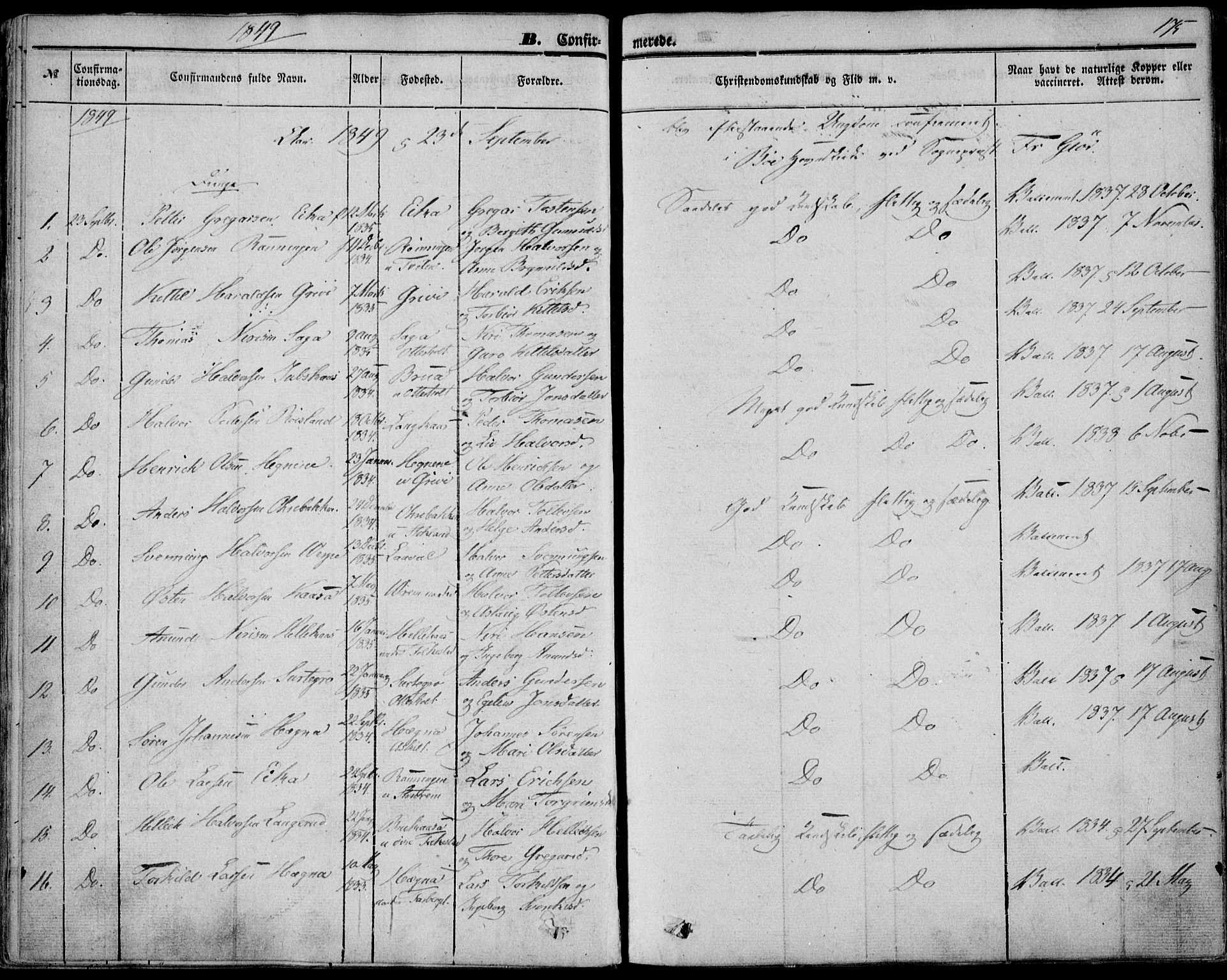 Bø kirkebøker, AV/SAKO-A-257/F/Fa/L0008: Parish register (official) no. 8, 1849-1861, p. 175