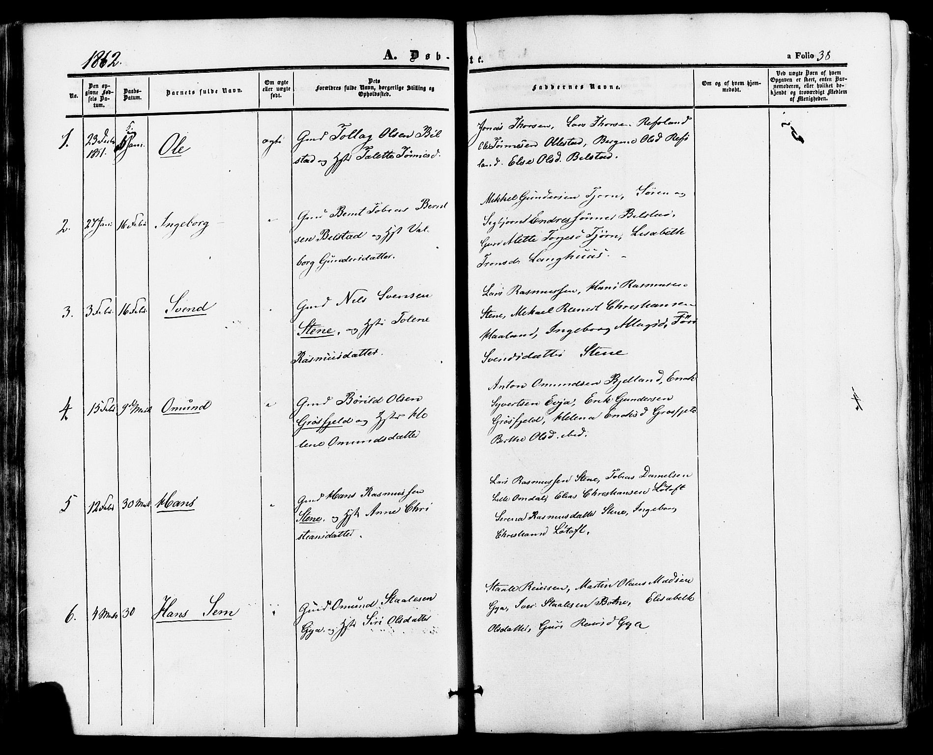 Lund sokneprestkontor, AV/SAST-A-101809/S06/L0010: Parish register (official) no. A 9, 1854-1886, p. 38