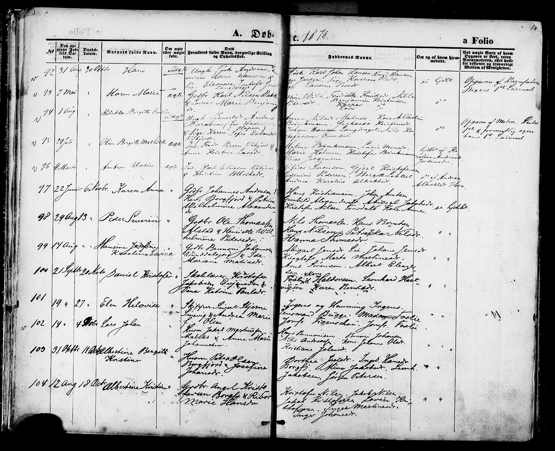 Ministerialprotokoller, klokkerbøker og fødselsregistre - Nordland, SAT/A-1459/880/L1132: Parish register (official) no. 880A06, 1869-1887, p. 11
