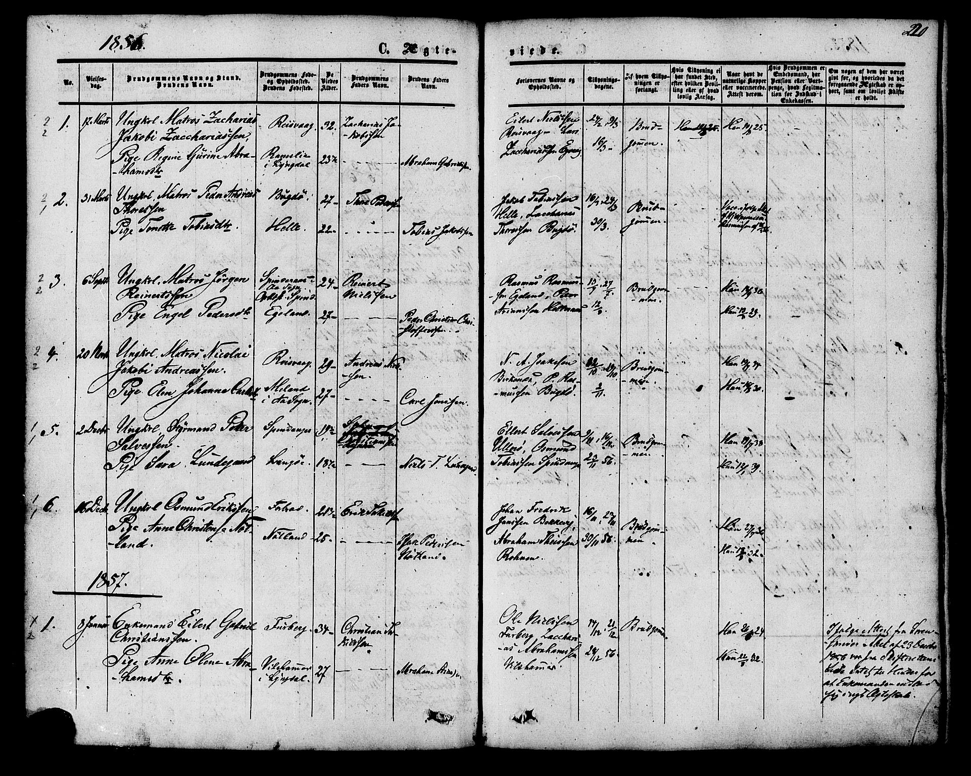 Herad sokneprestkontor, SAK/1111-0018/F/Fa/Fab/L0004: Parish register (official) no. A 4, 1853-1885, p. 220