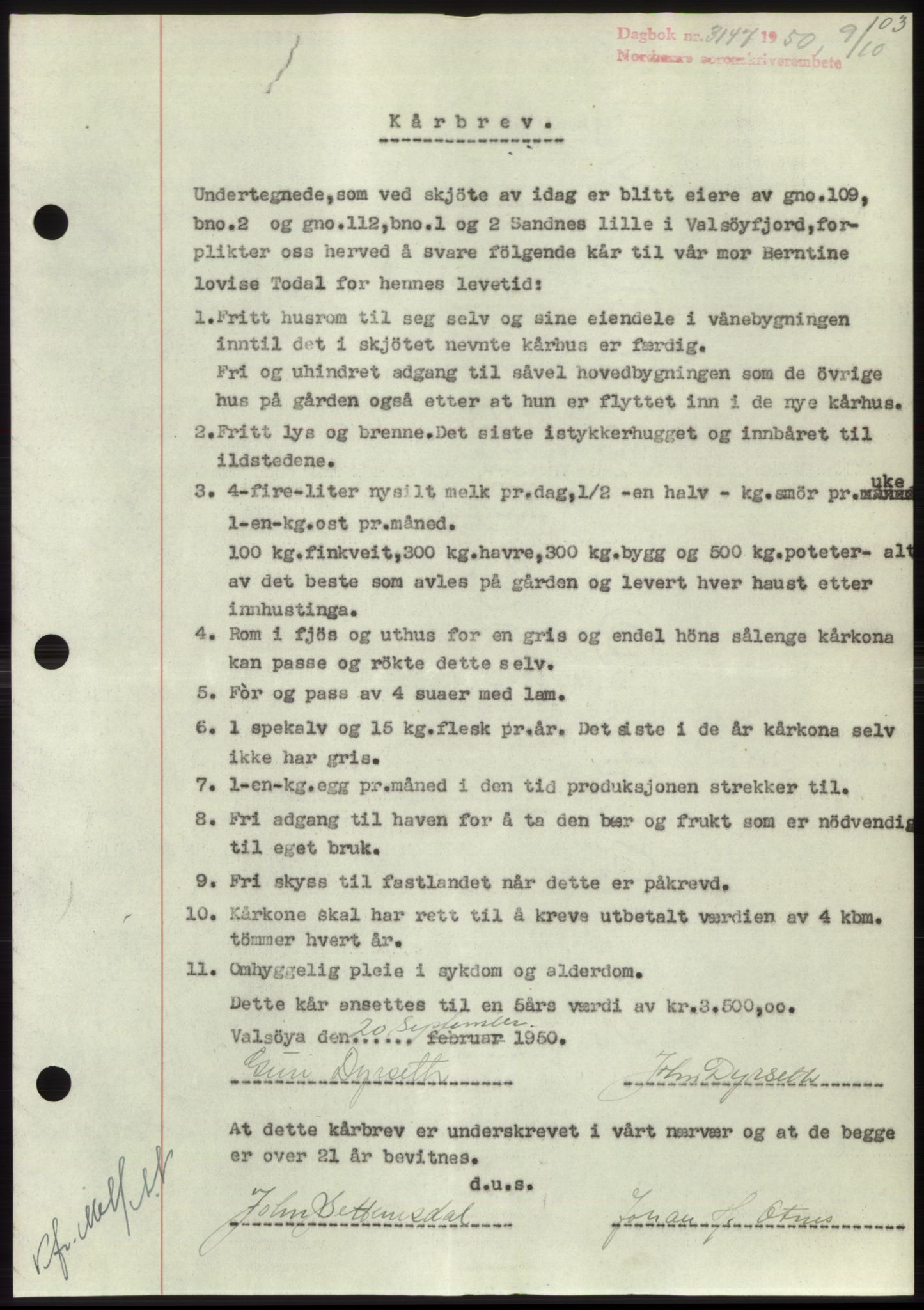 Nordmøre sorenskriveri, AV/SAT-A-4132/1/2/2Ca: Mortgage book no. B106, 1950-1950, Diary no: : 3147/1950