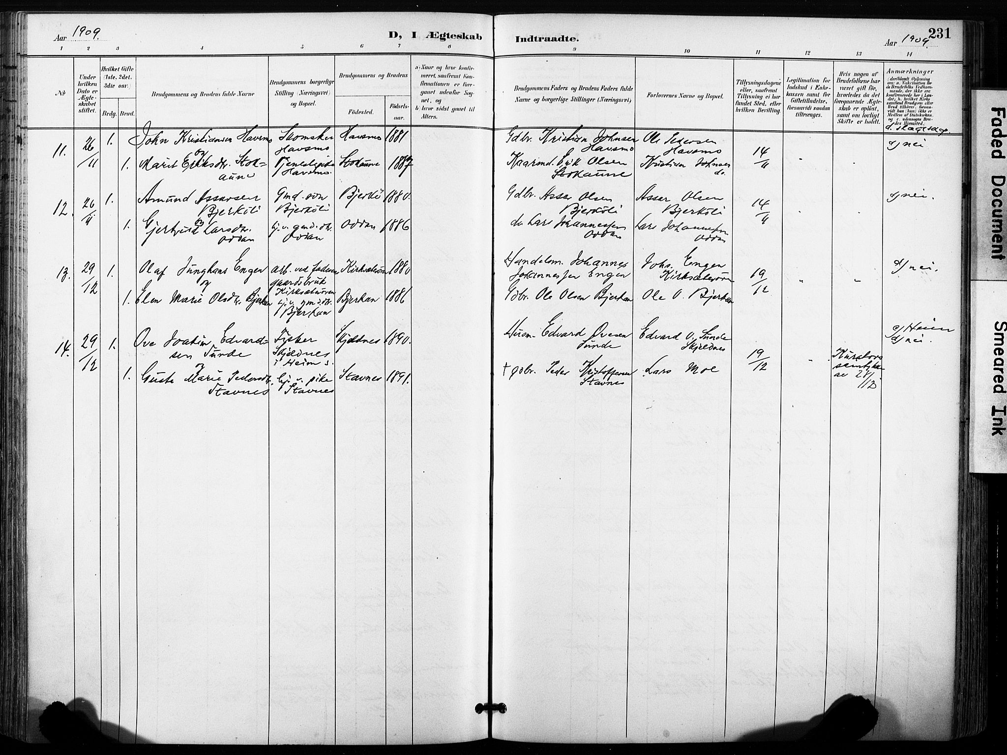 Ministerialprotokoller, klokkerbøker og fødselsregistre - Sør-Trøndelag, SAT/A-1456/630/L0497: Parish register (official) no. 630A10, 1896-1910, p. 231