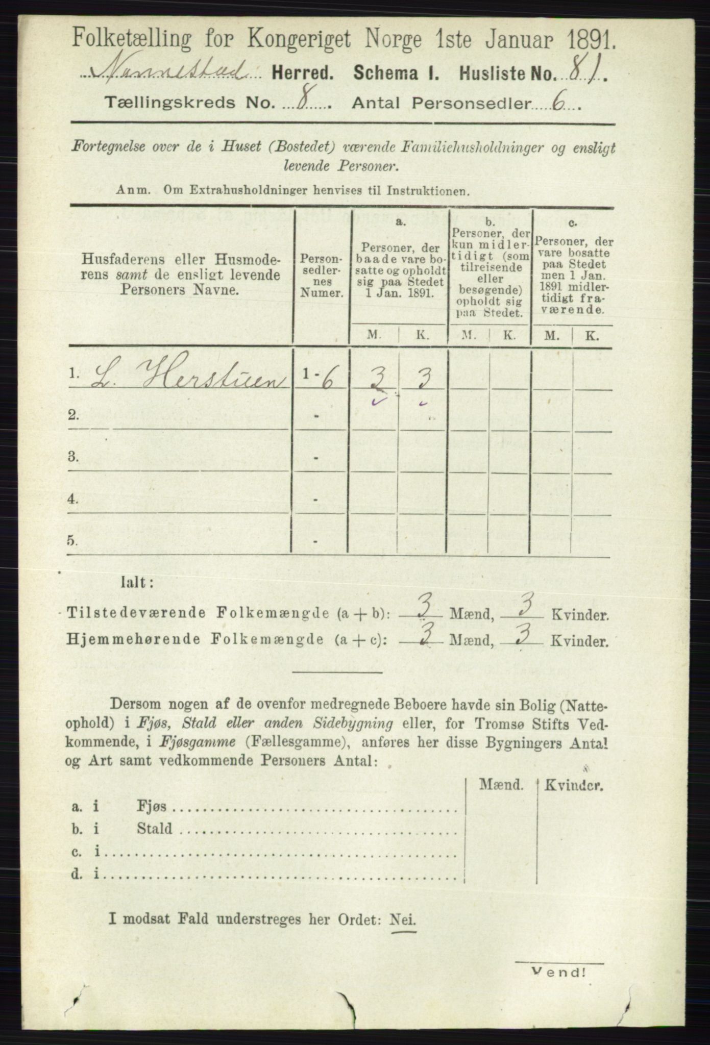 RA, 1891 census for 0238 Nannestad, 1891, p. 4413