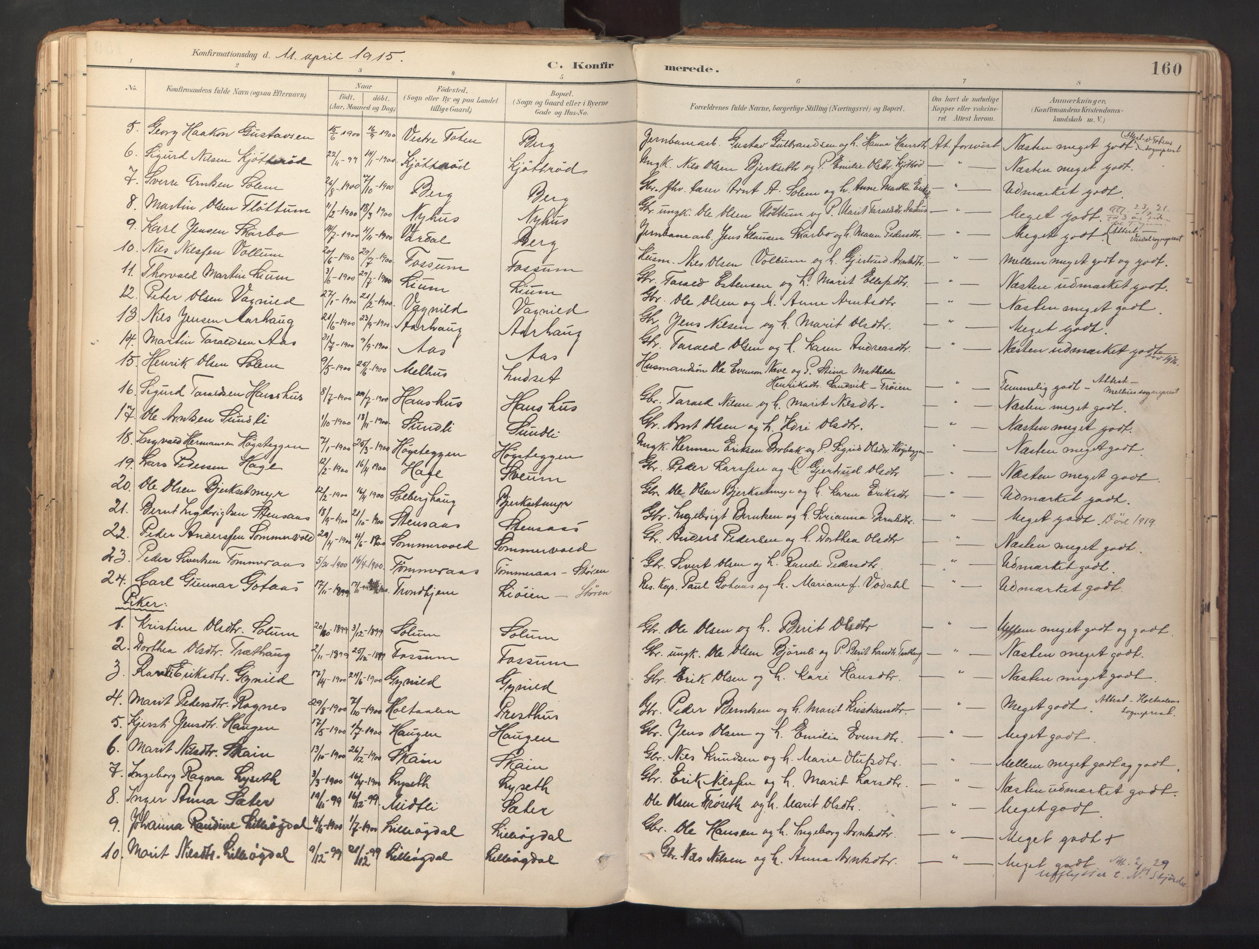 Ministerialprotokoller, klokkerbøker og fødselsregistre - Sør-Trøndelag, SAT/A-1456/689/L1041: Parish register (official) no. 689A06, 1891-1923, p. 160