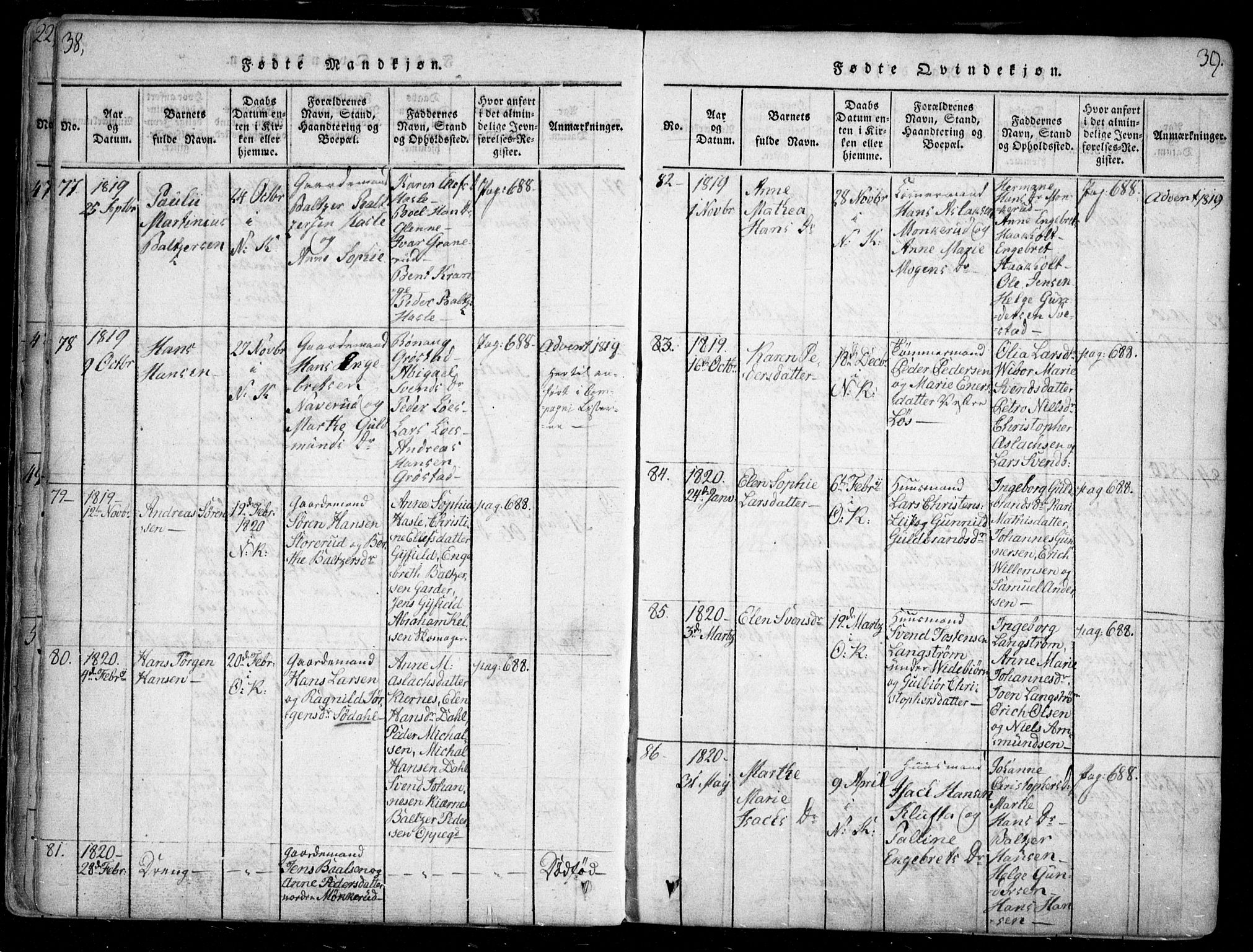 Nesodden prestekontor Kirkebøker, SAO/A-10013/F/Fa/L0006: Parish register (official) no. I 6, 1814-1847, p. 38-39