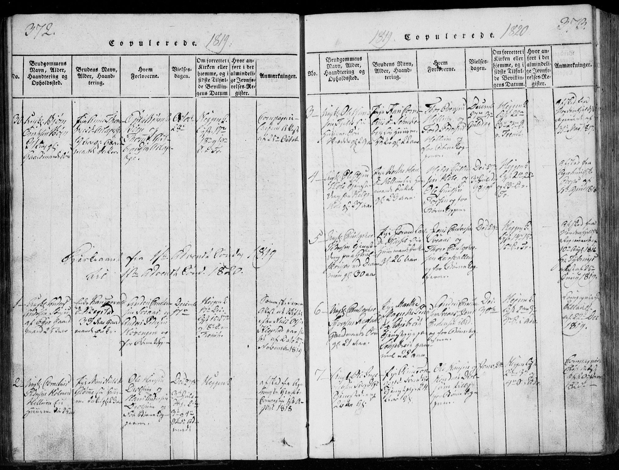 Modum kirkebøker, SAKO/A-234/G/Ga/L0001: Parish register (copy) no. I 1, 1818-1824, p. 372-373