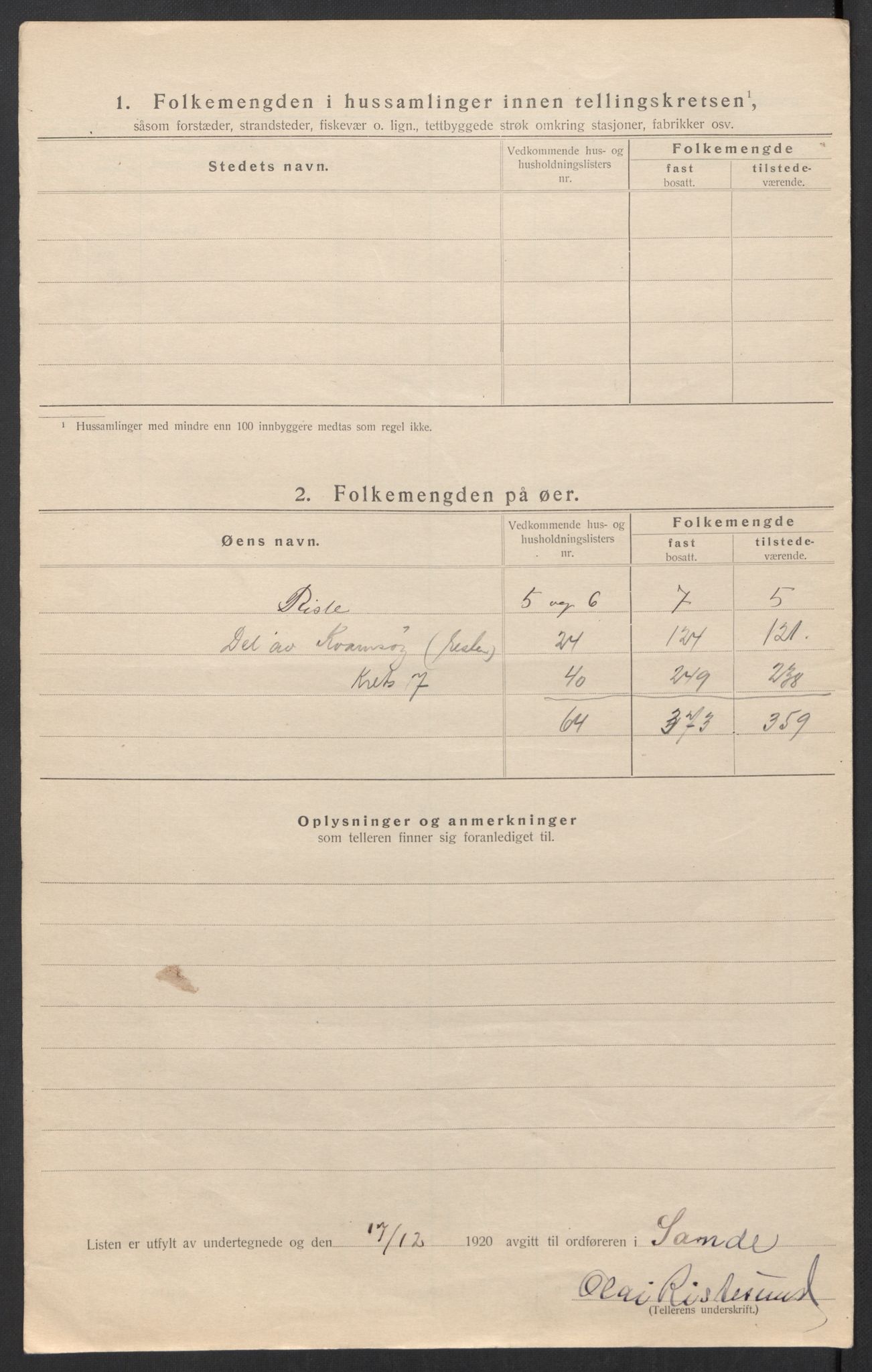 SAT, 1920 census for Sande (MR), 1920, p. 32